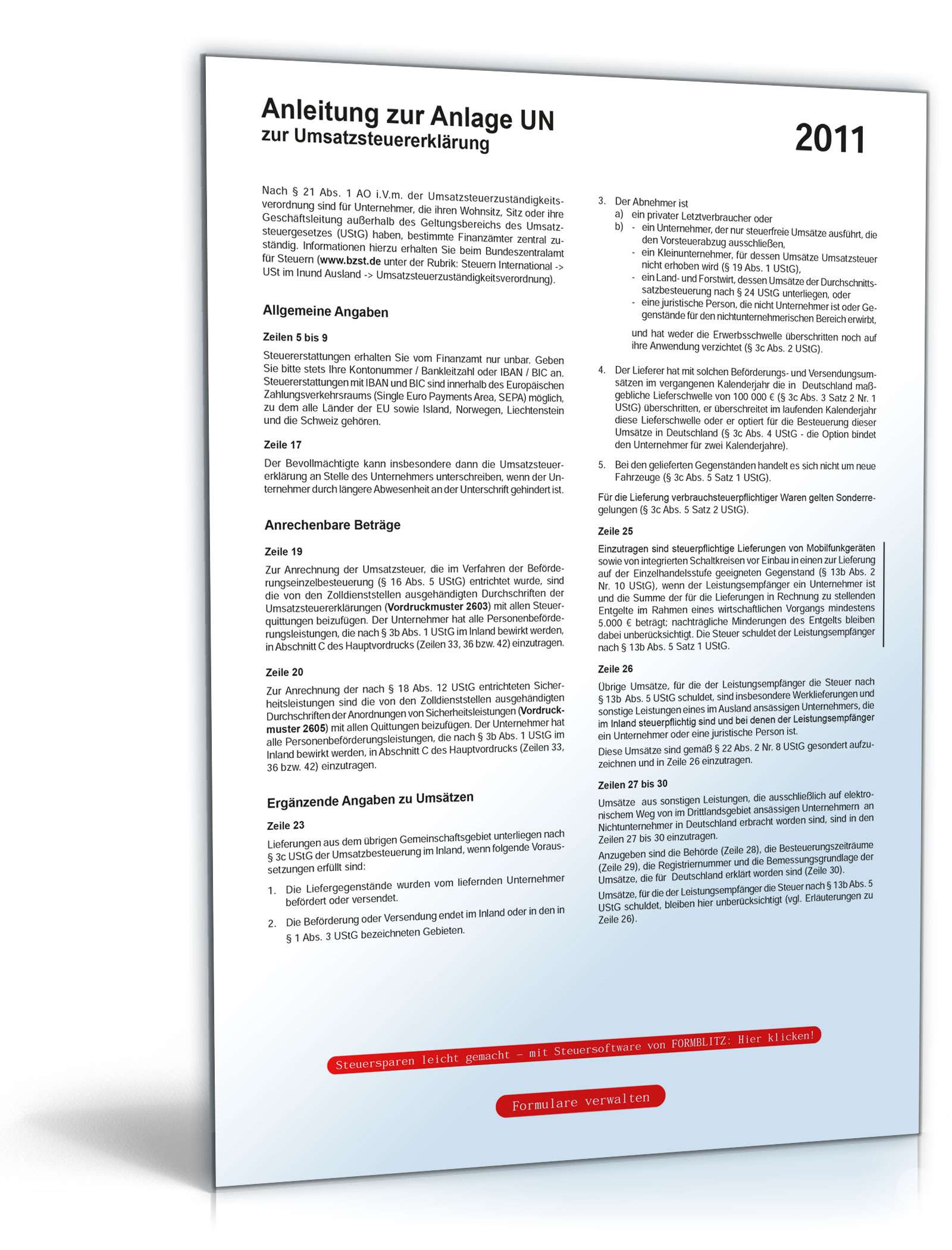 Anleitung zur Umsatzsteuererklärung 2011 PDF
