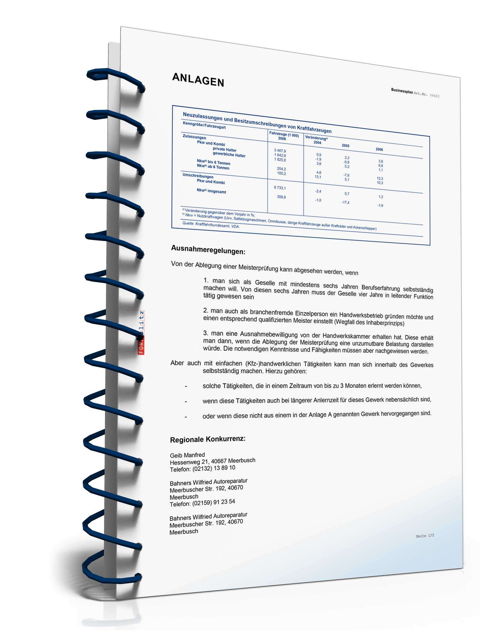 Businessplan Kfz-Werkstatt Excel. Seite: 8