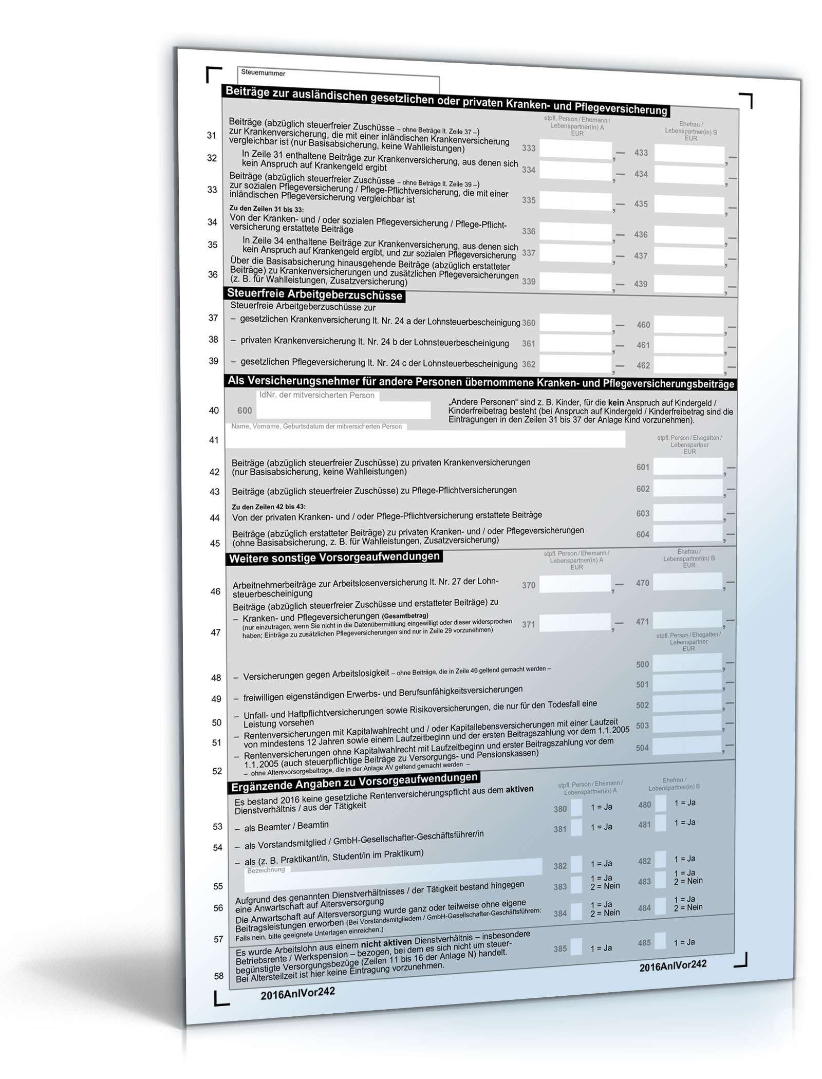 Anlage Vorsorgeaufwand 2016 PDF. Seite: 2