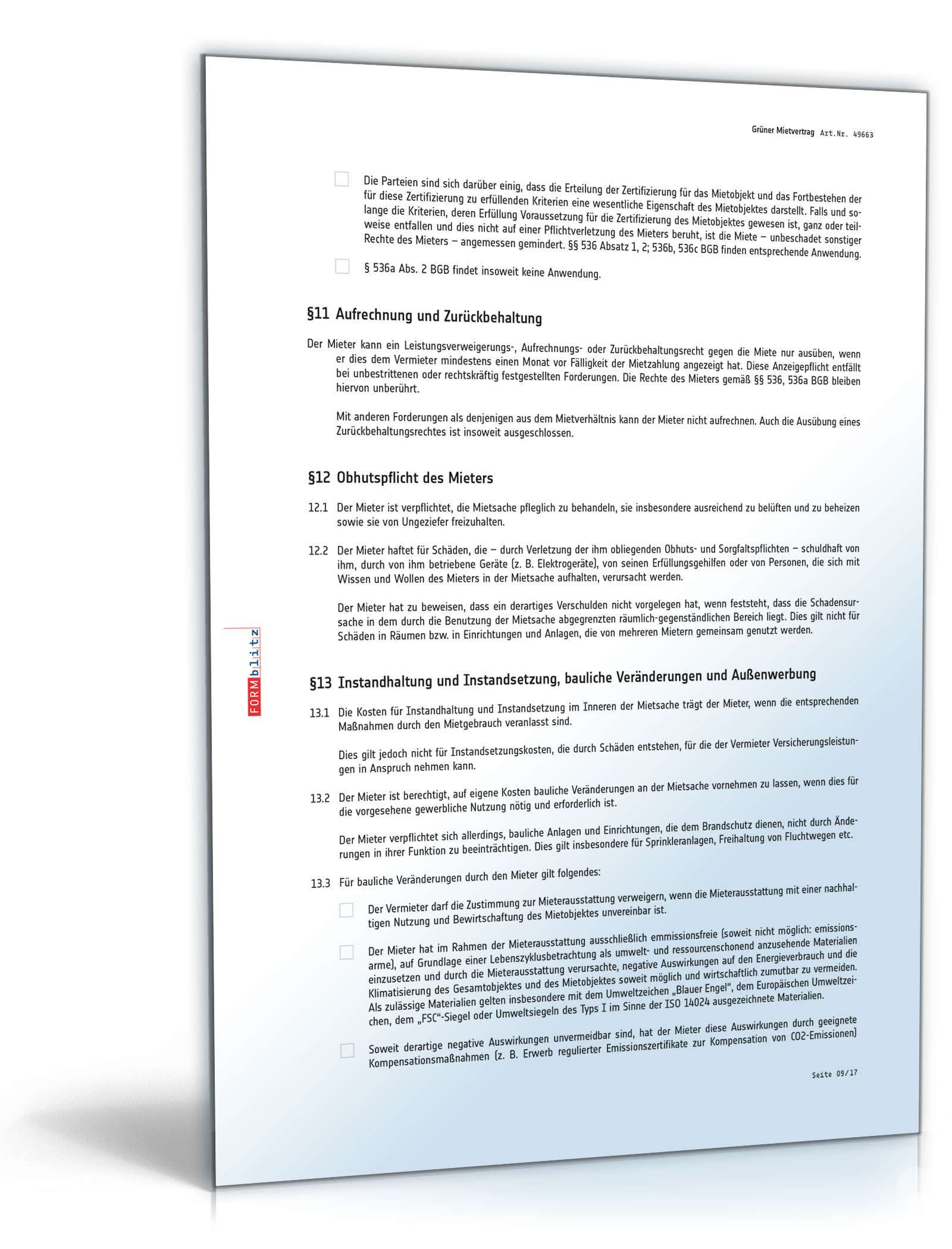 Grüner Mietvertrag für Gewerbe PDF. Seite: 9