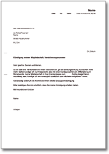 Fristgemäße Kündigung gesetzliche Krankenversicherung Word