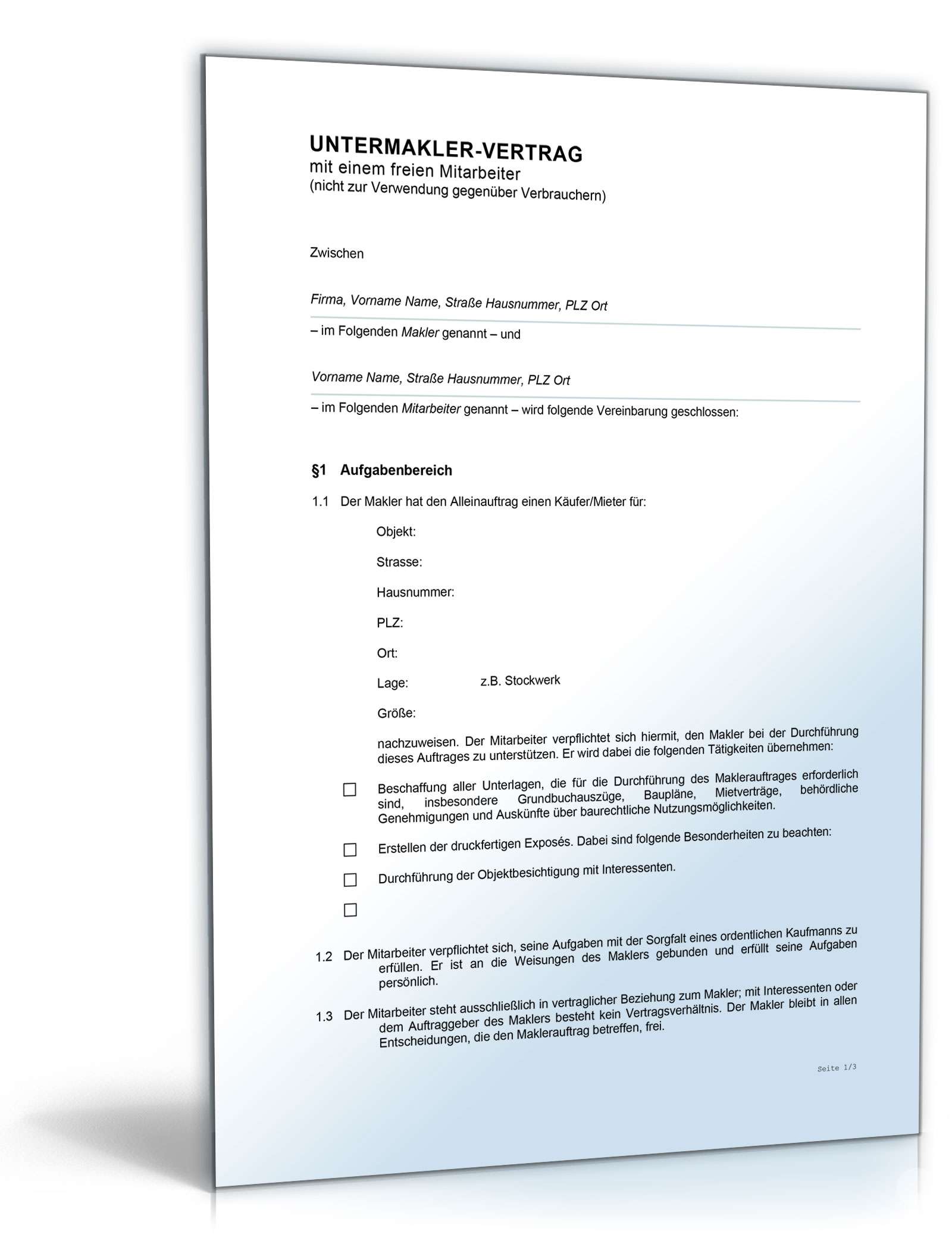 Vertrag Untermakler Word