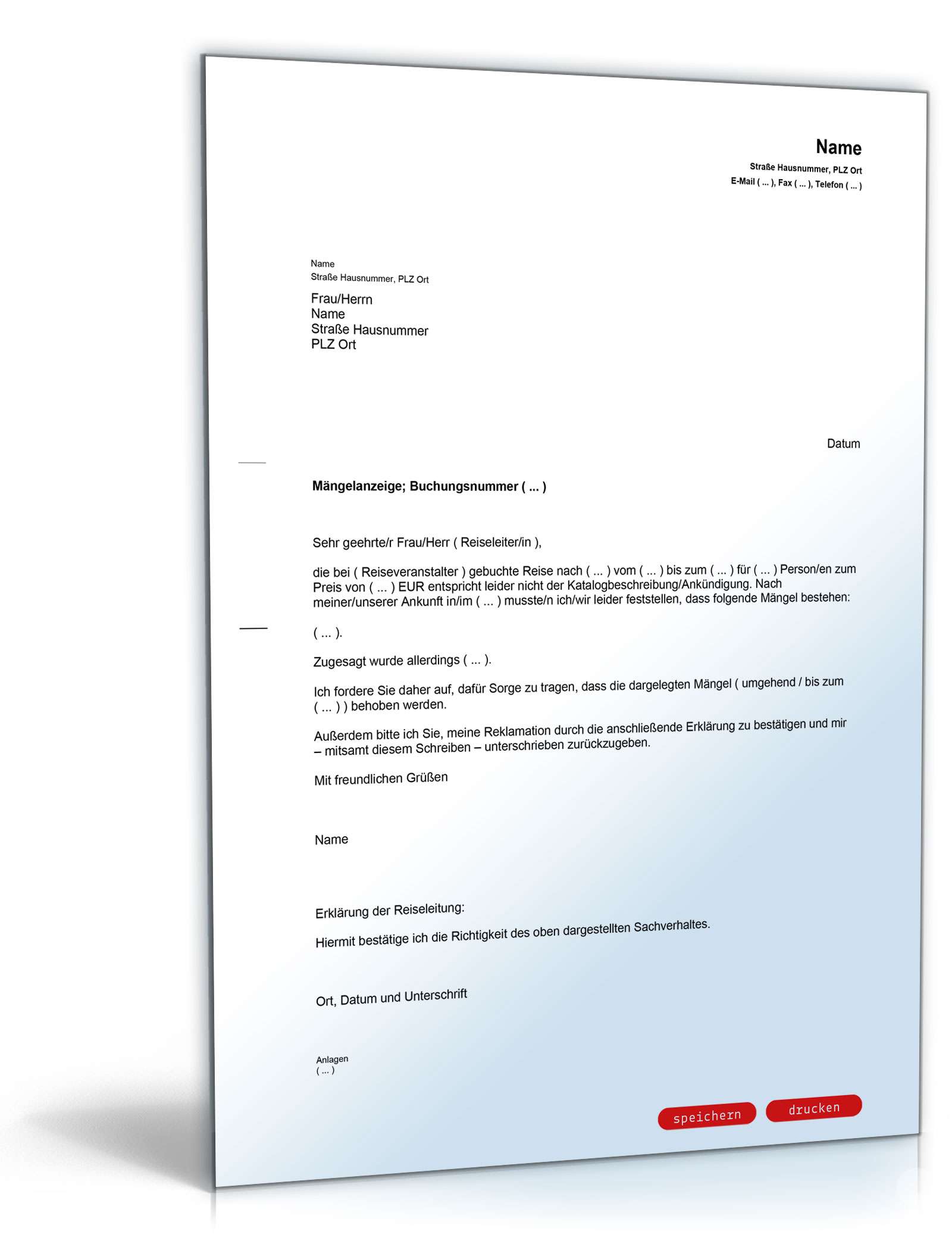 Mängelanzeige Bestätigung Reiseleitung  PDF