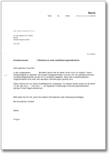 Mitteilung Arbeitsagentur Qualifizierungsmaßnahme Word