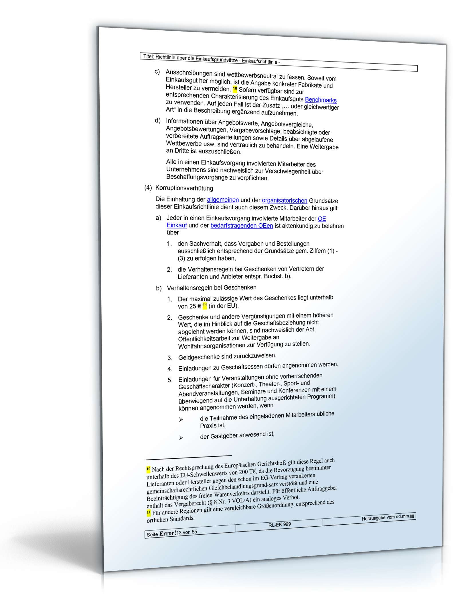 Richtlinien über die Einkaufsgrundsätze Word. Seite: 13