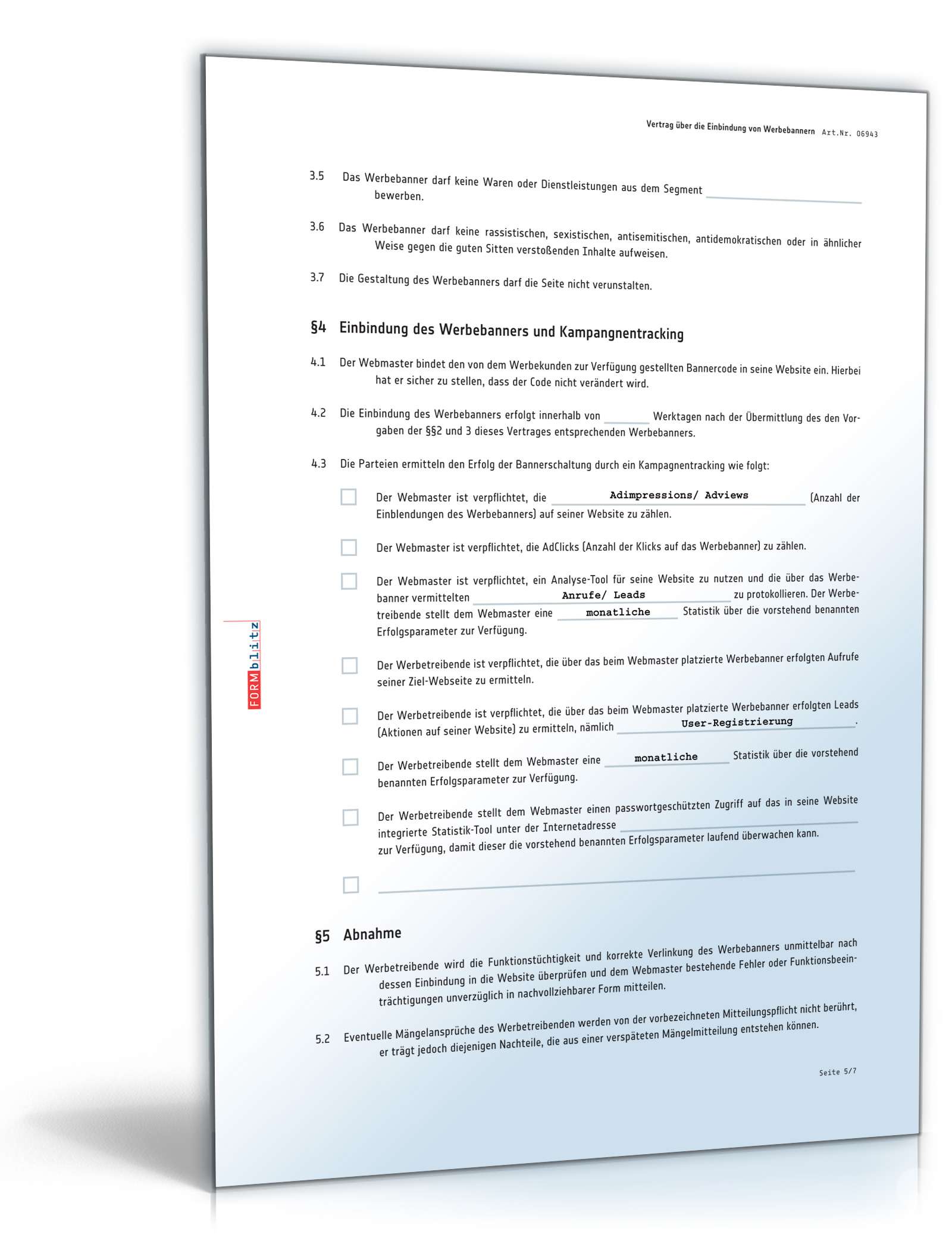 Vertrag Einbindung Werbebanner PDF. Seite: 5
