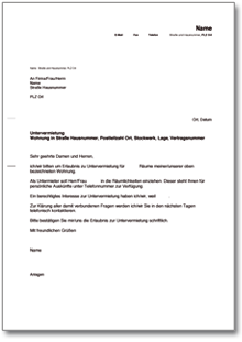 Antrag auf Untervermietung Word