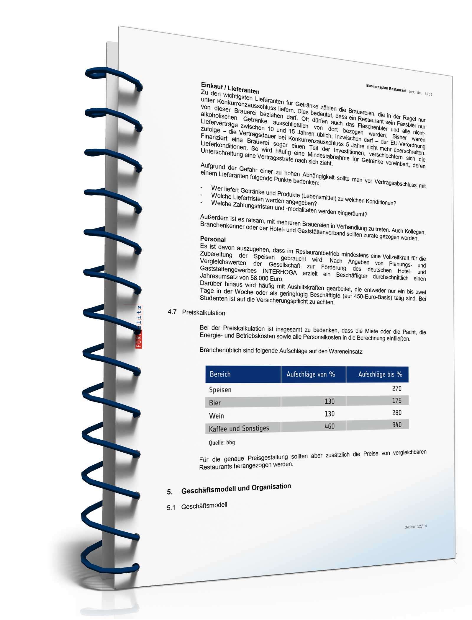 Businessplan Restaurant Excel. Seite: 11