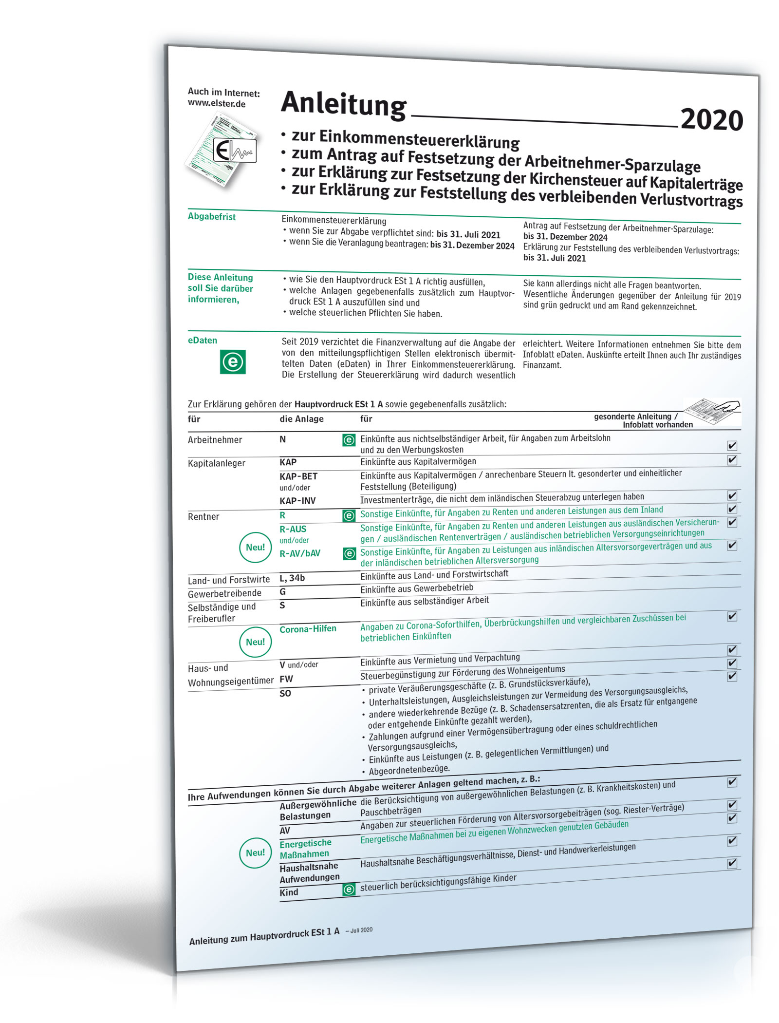 Anleitung Einkommensteuererklärung 2020  PDF