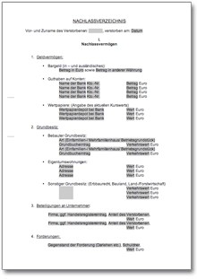 Vermögensverzeichnis Testament Word