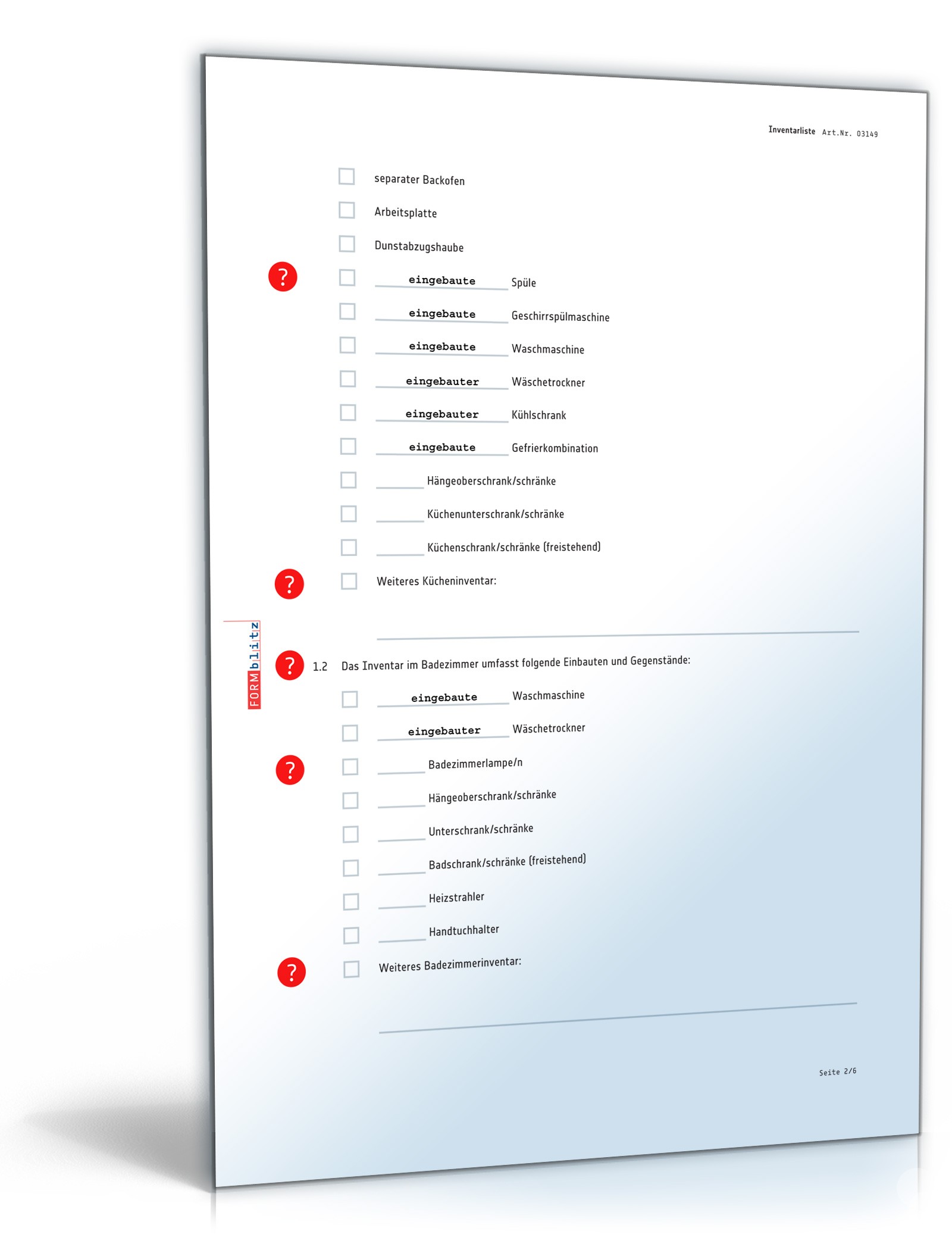 Inventarliste Mietvertrag PDF. Seite: 2