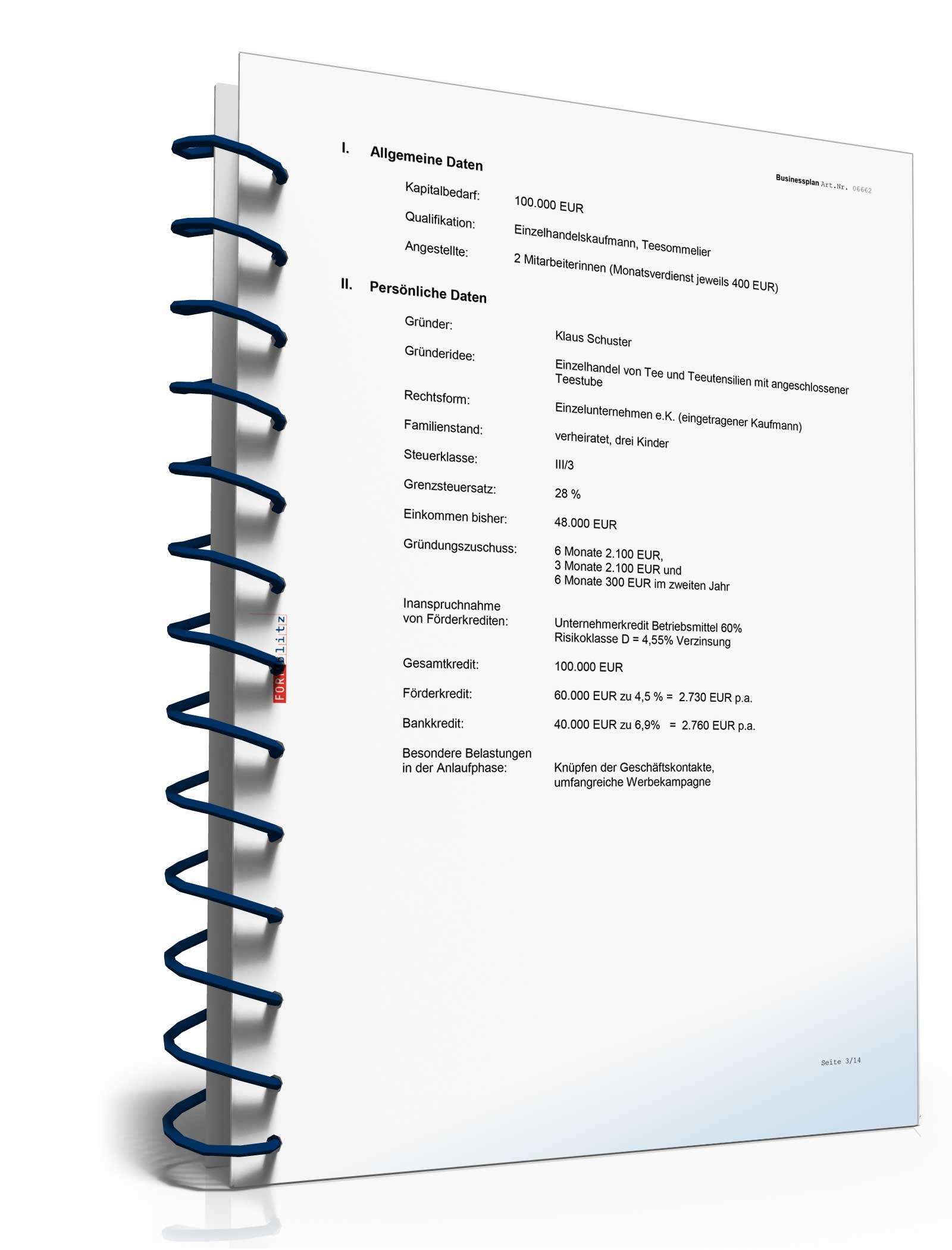 Businessplan Teeladen mit Teestube Excel. Seite: 5