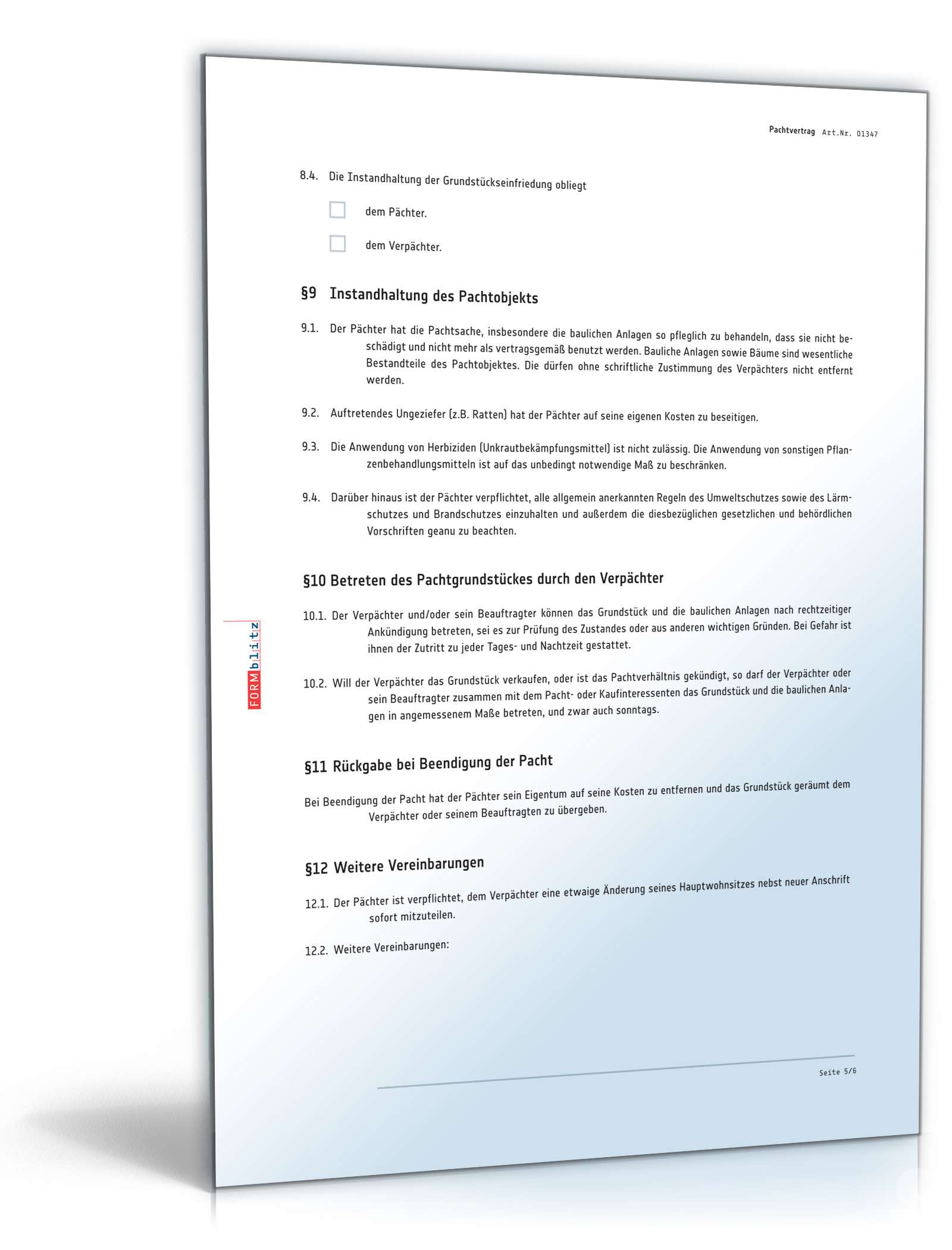 Pachtvertrag Grundstück PDF. Seite: 5