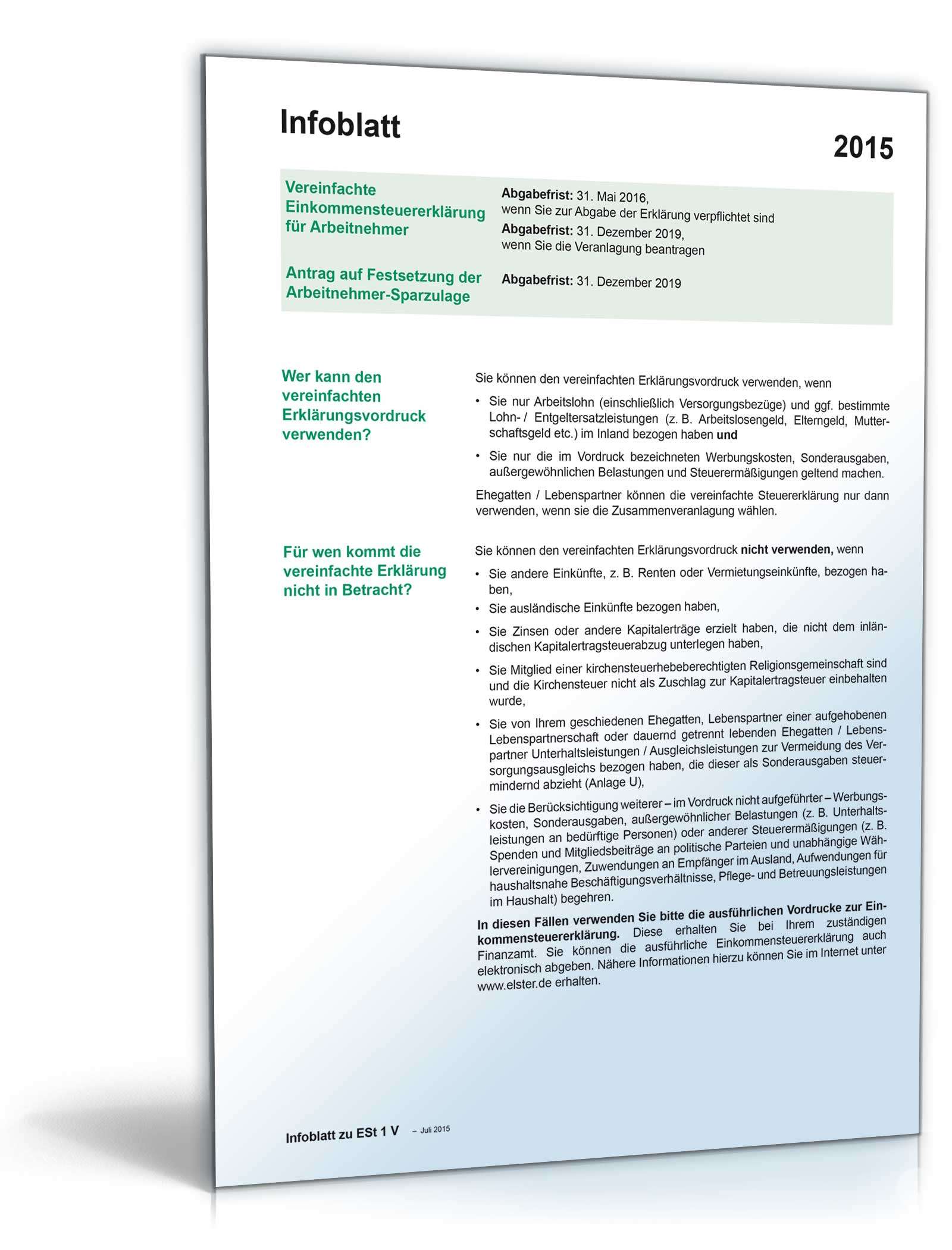 Anleitung zur Vereinfachten Einkommensteuererklärung ESt1V PDF