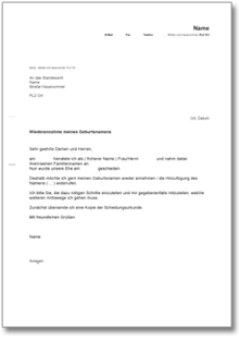 Antrag Wiederannahme Geburtsnamen Word