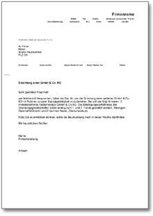 Musterbrief an Notar wegen Gesellschaftsgründung Word