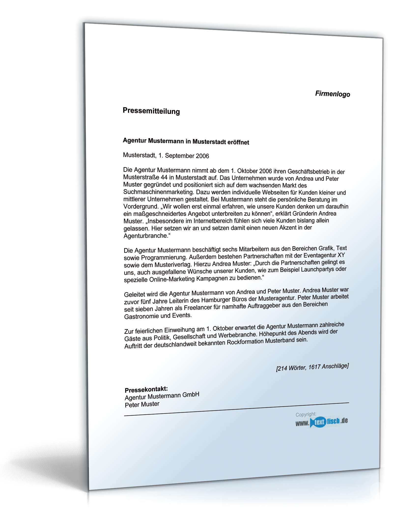 Pressemitteilung über die Neugründung einer Agentur