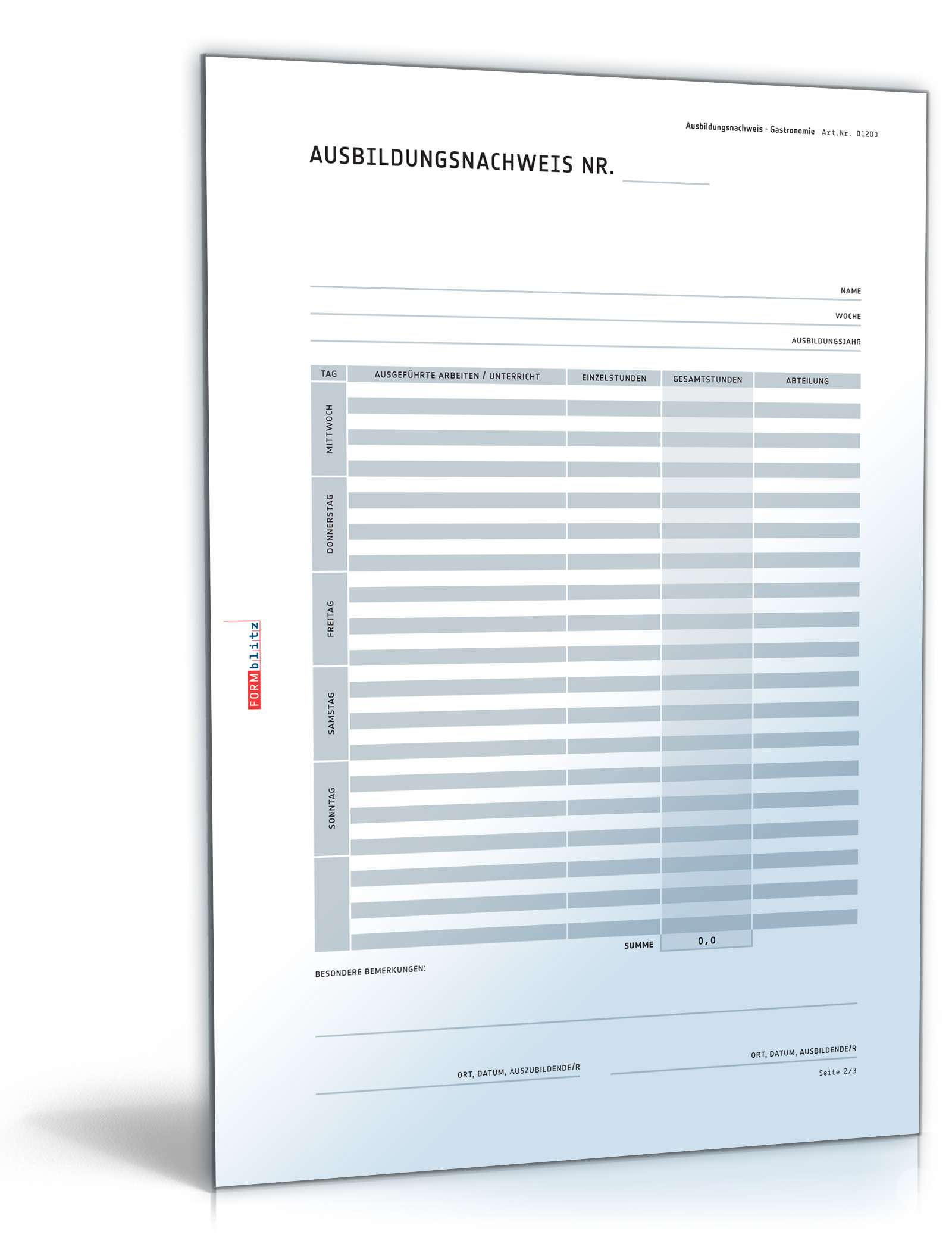 Ausbildungsnachweis für gastronomische Betriebe PDF. Seite: 2
