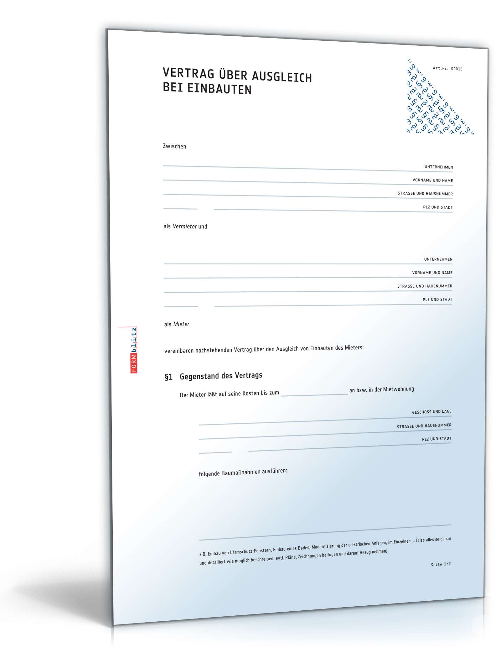 Vertrag über Ausgleich bei Einbauten PDF