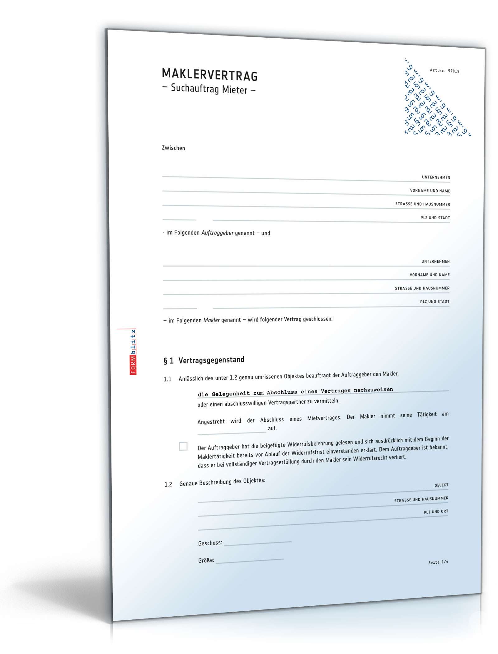 Maklervertrag Suchauftrag Mieter PDF