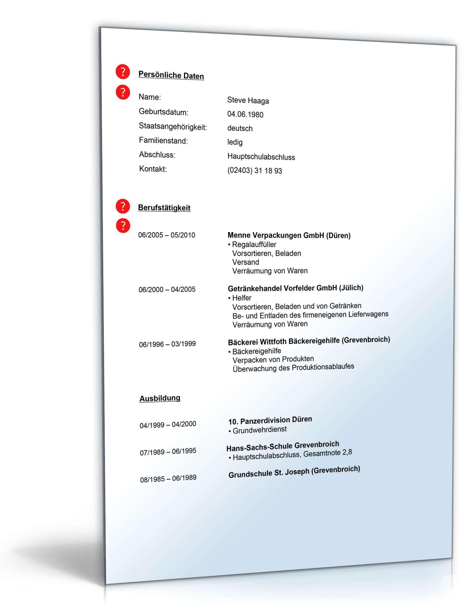 Lebenslauf Regalauffüller PDF. Seite: 2