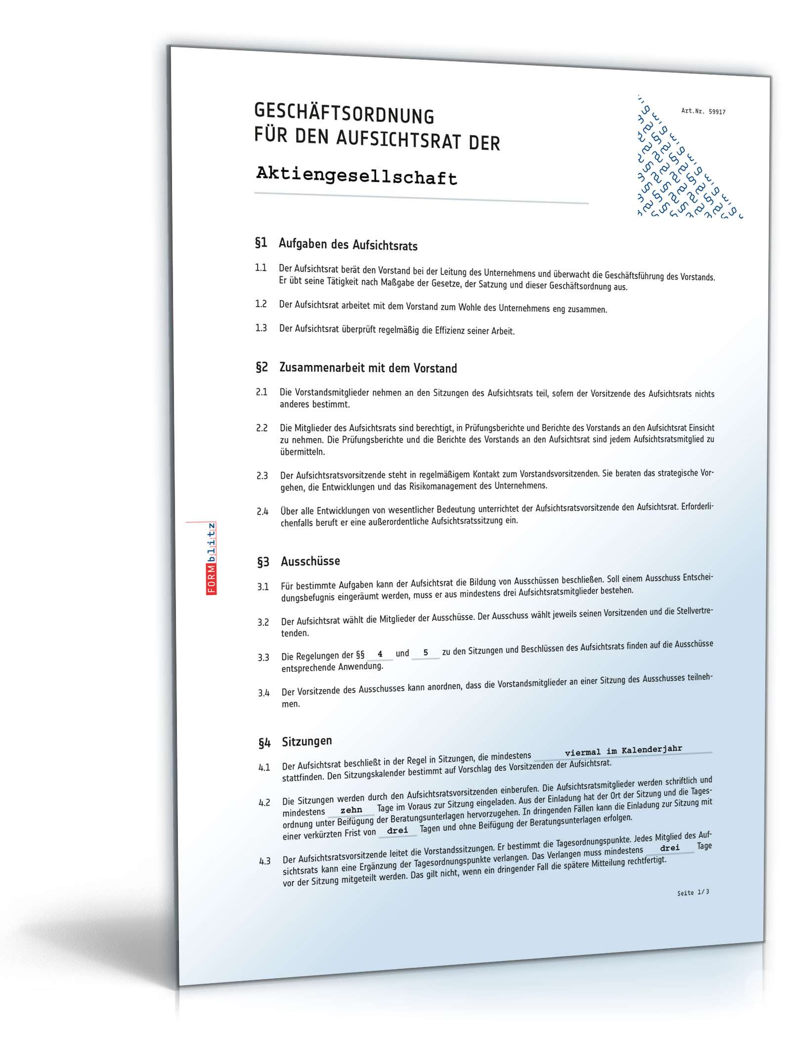 Geschäftsordnung Aufsichtsrat AG PDF