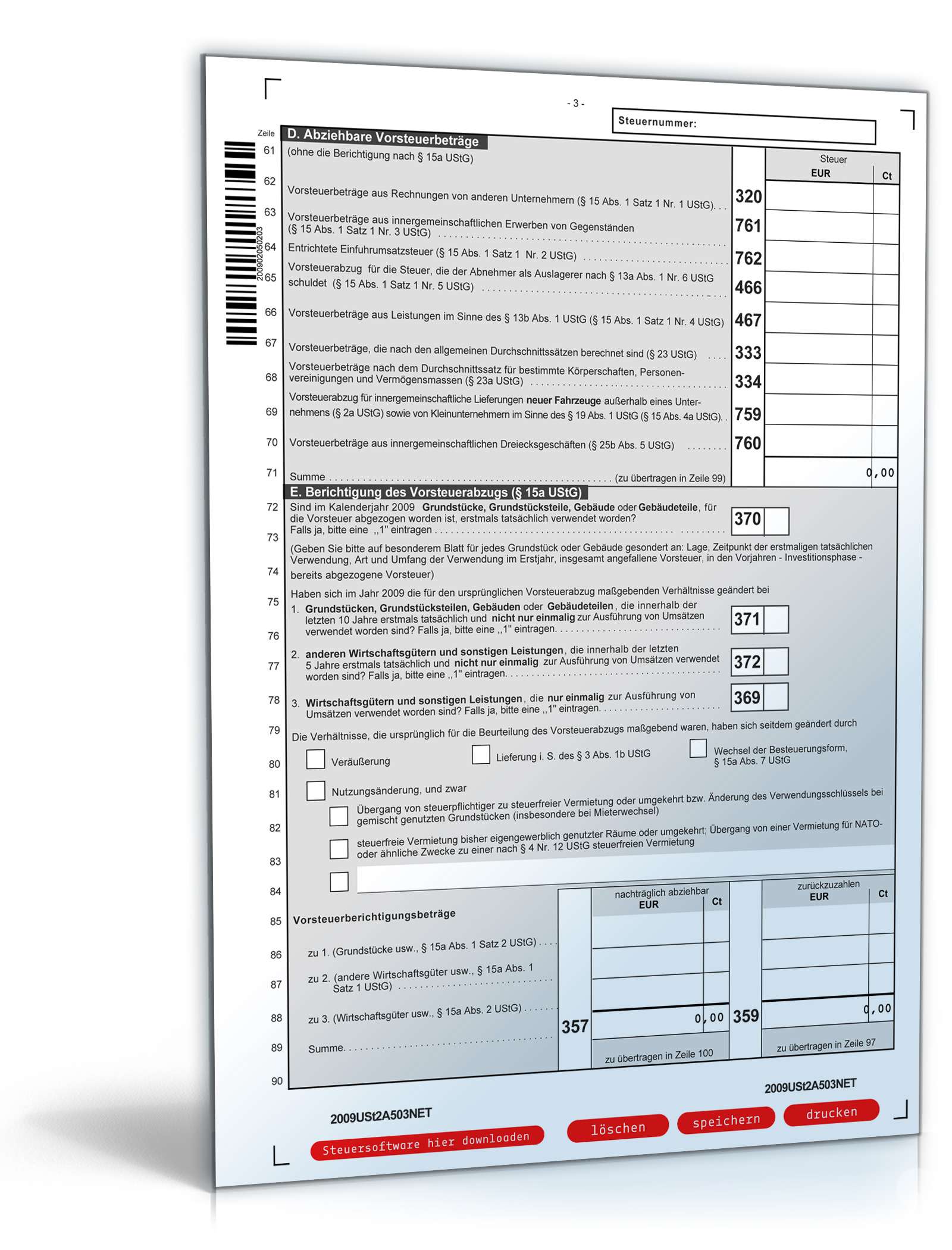 Umsatzsteuererklärung 2009 mit Anlage UR und UN PDF. Seite: 3
