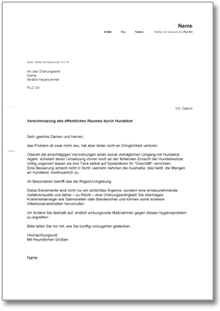 Beschwerde beim Ordnungsamt über Hundekot Word