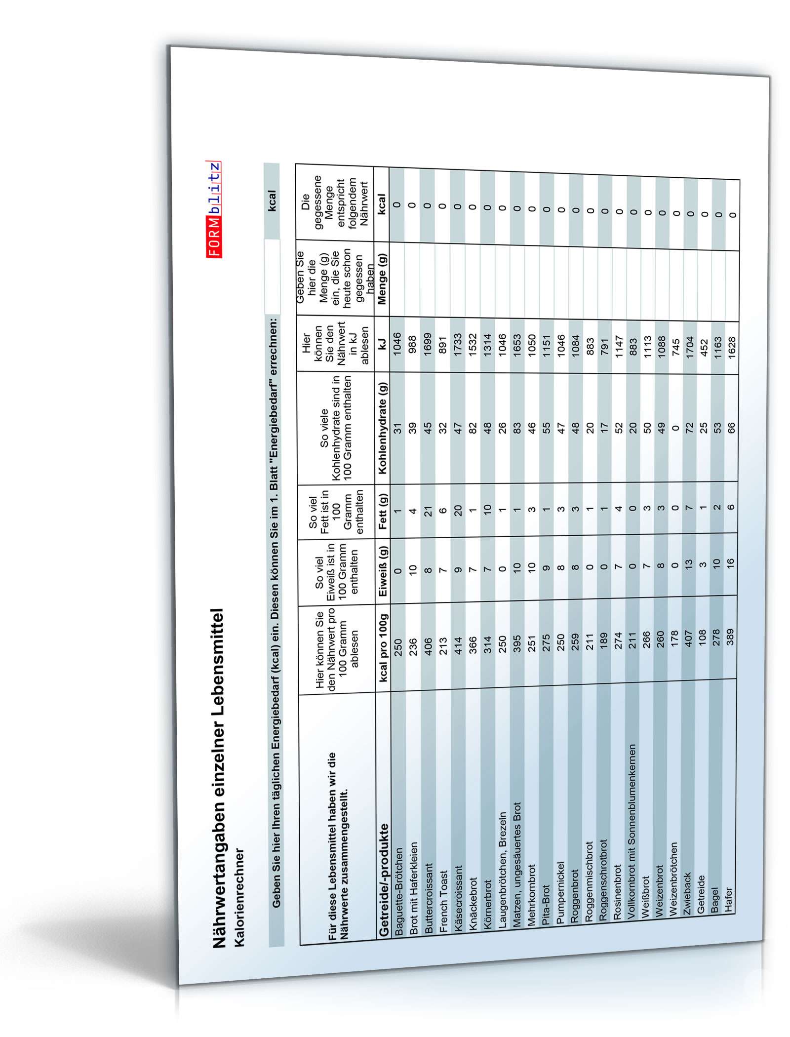 Diät-Rechner Excel. Seite: 3
