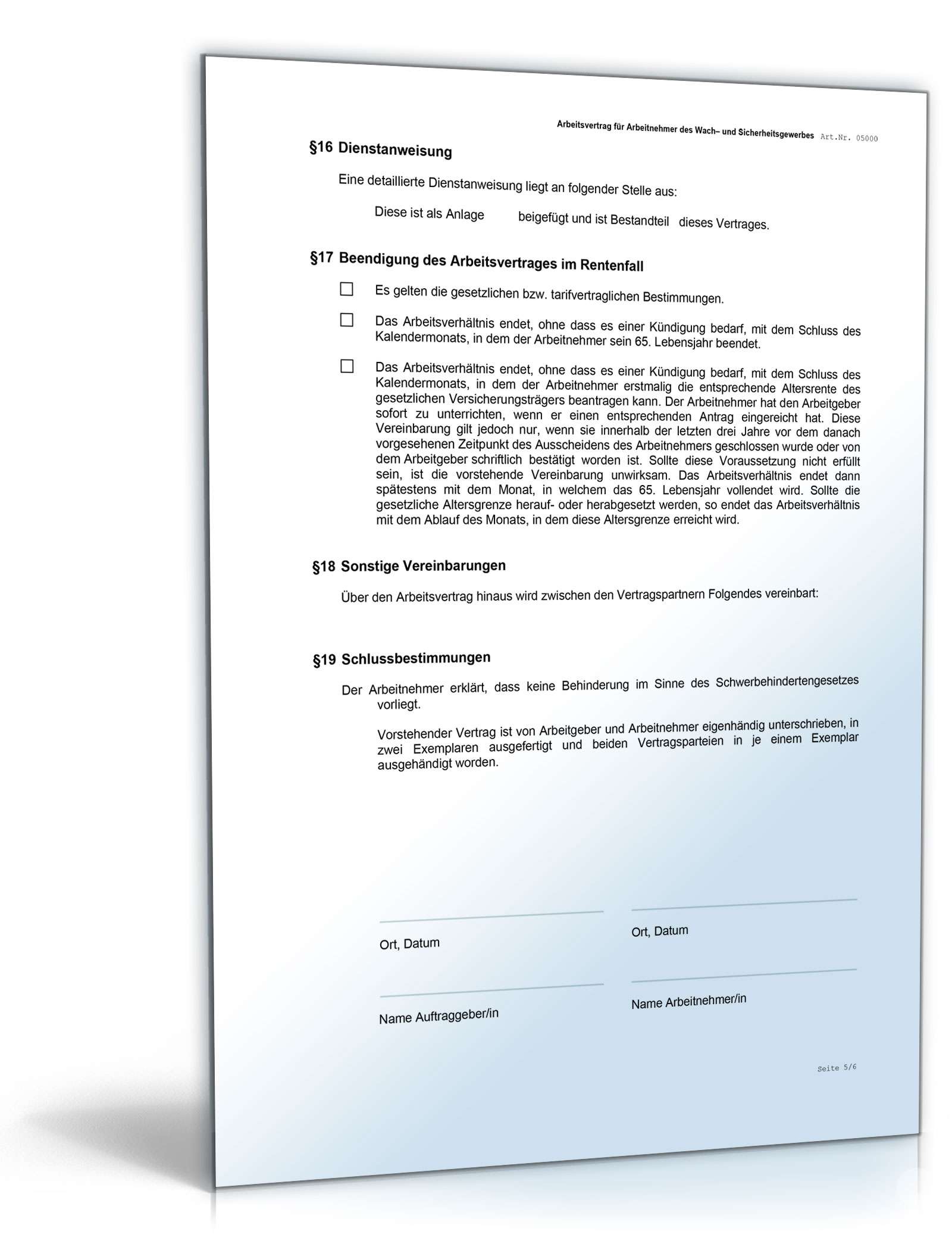 Arbeitsvertrag Sicherheitsdienst Word. Seite: 5