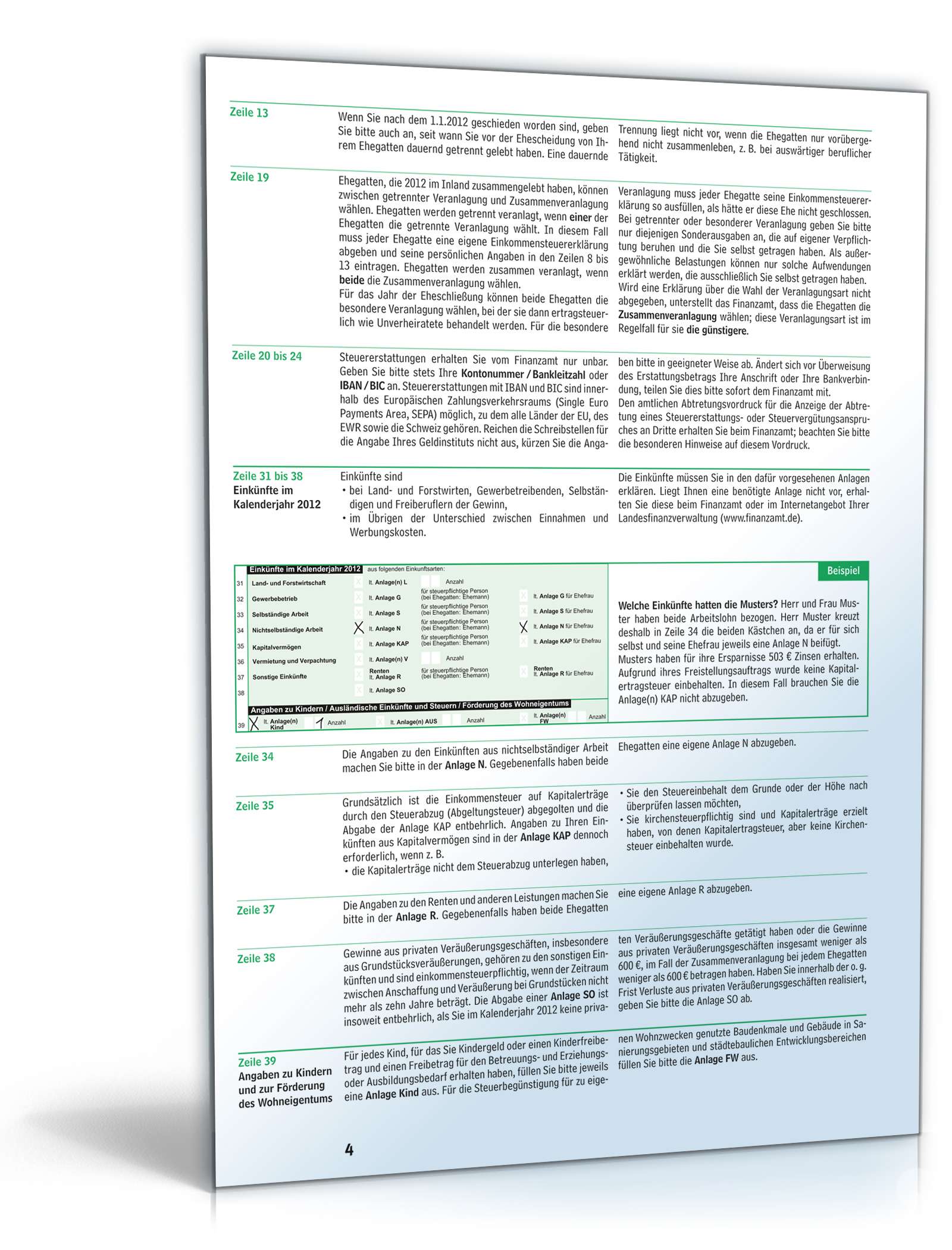 Anleitung zum ausfüllen der Einkommensteuererklärung 2012 PDF. Seite: 4