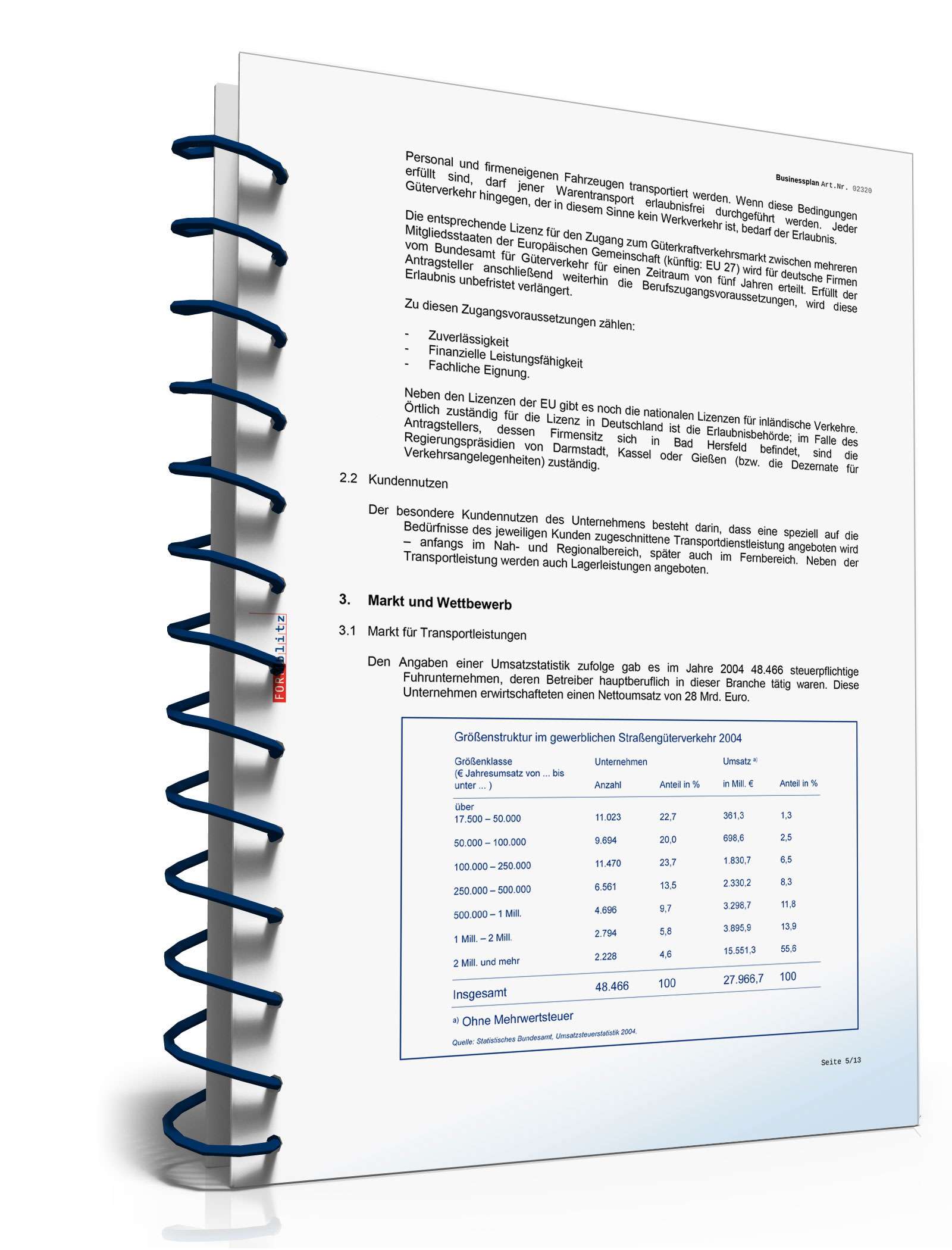 Businessplan Transport-Unternehmen Excel. Seite: 8