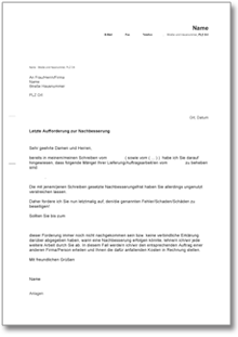 Letzte Aufforderung zur Nachbesserung einer Dienstleistung Word