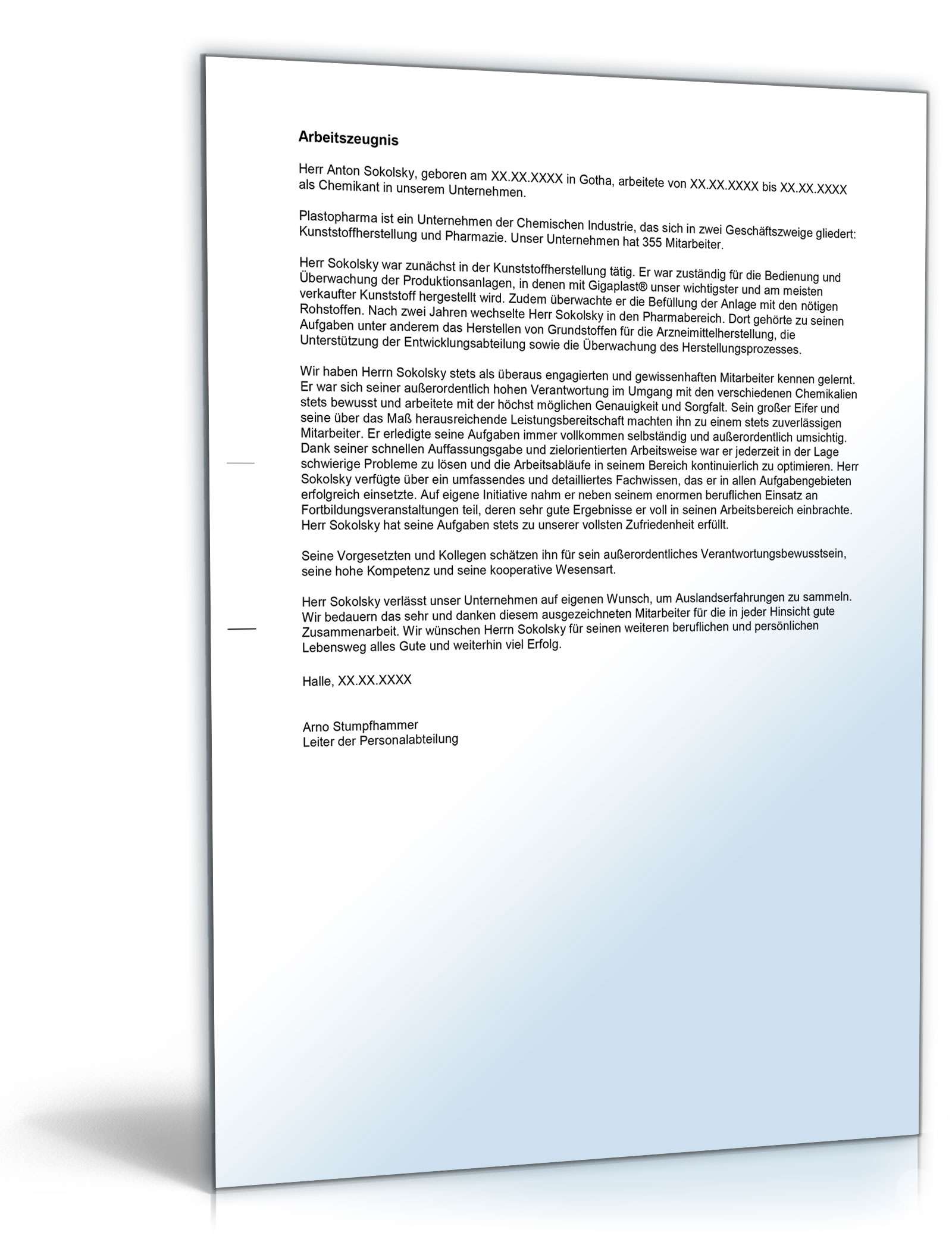 Arbeitszeugnis Chemikant Excel. Seite: 3