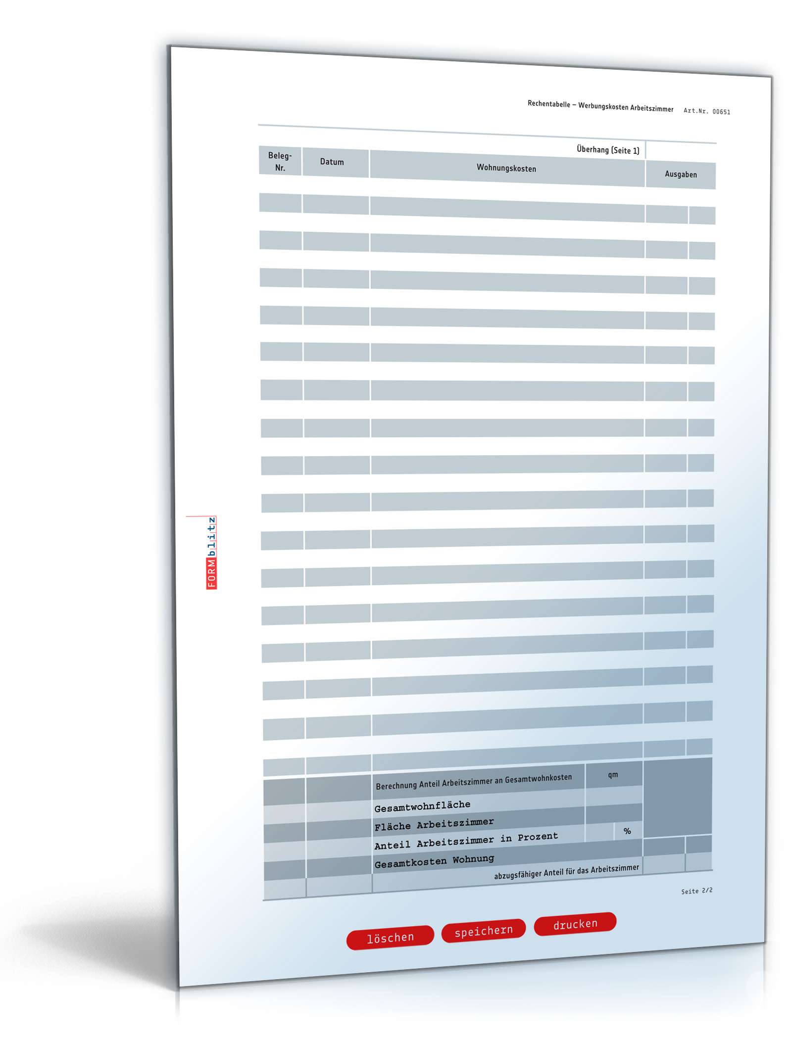 Rechentabelle Werbungskosten Arbeitszimmer PDF. Seite: 2