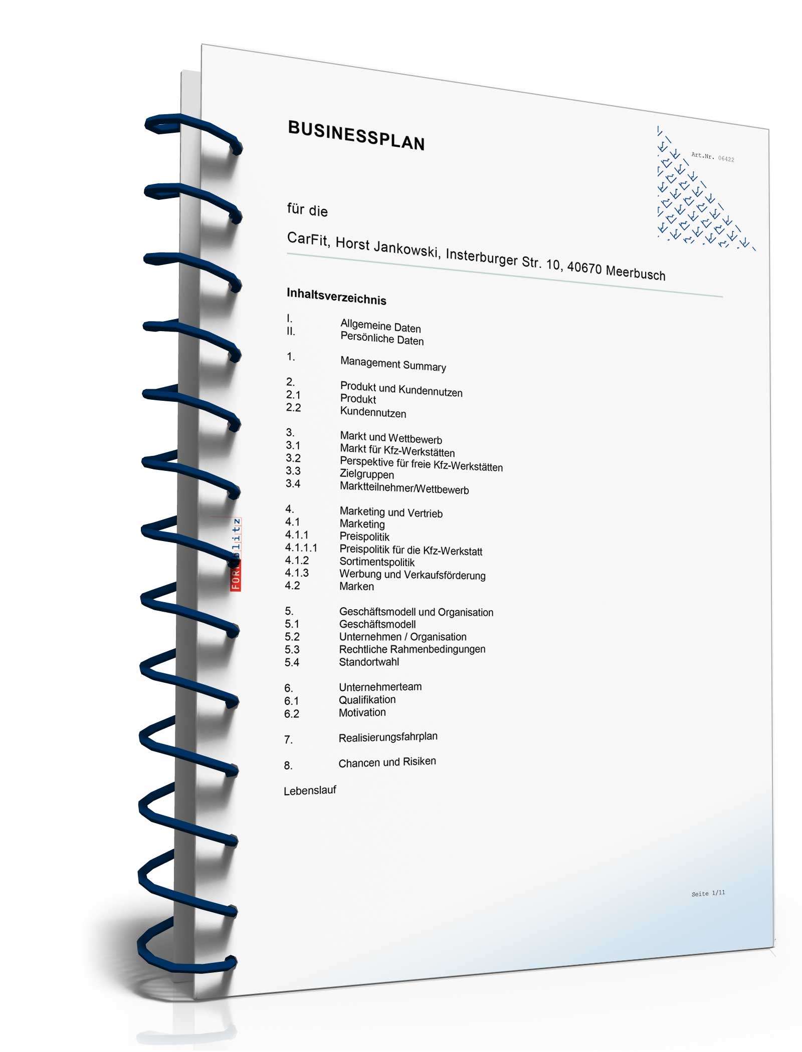 Businessplan Kfz-Werkstatt Excel. Seite: 3