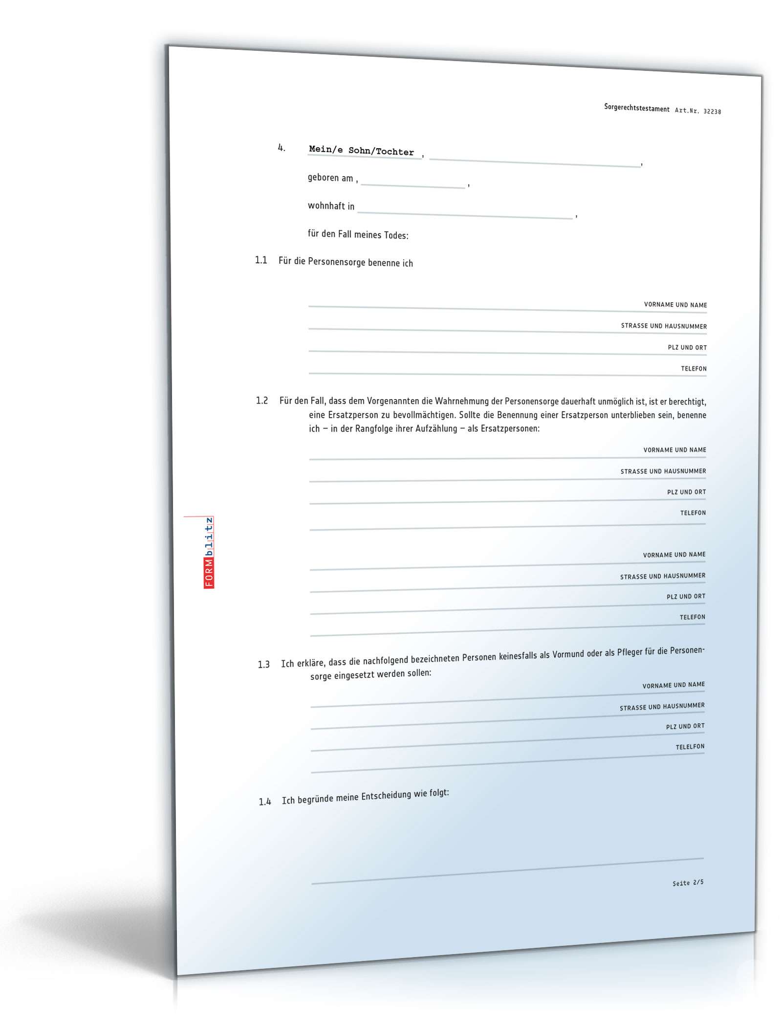 Sorgerechtstestament Alleinerziehende PDF. Seite: 2