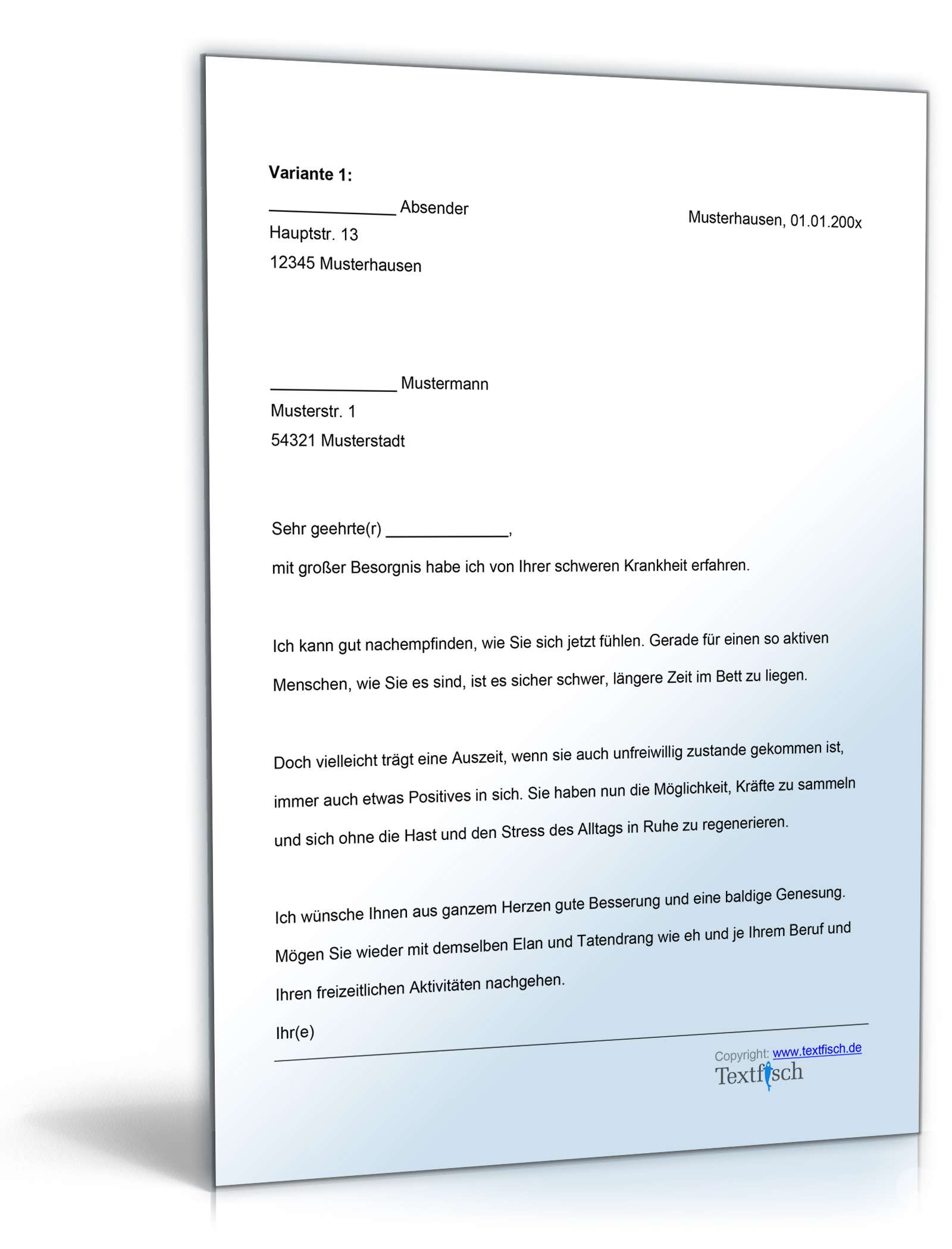 Genesungsbrief geschäftlich Word