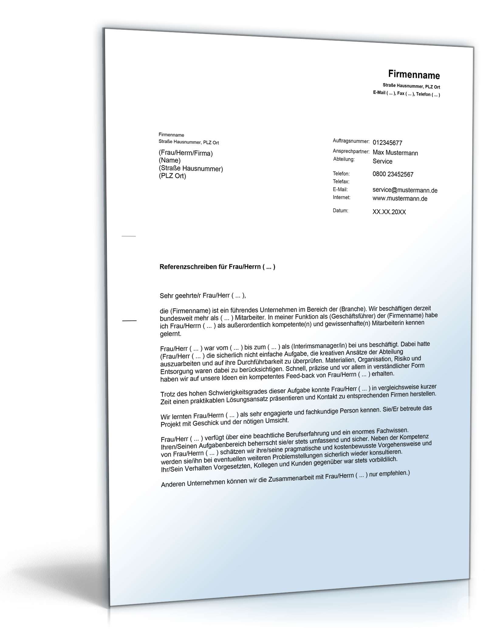Referenzschreiben für freie Mitarbeiter PDF