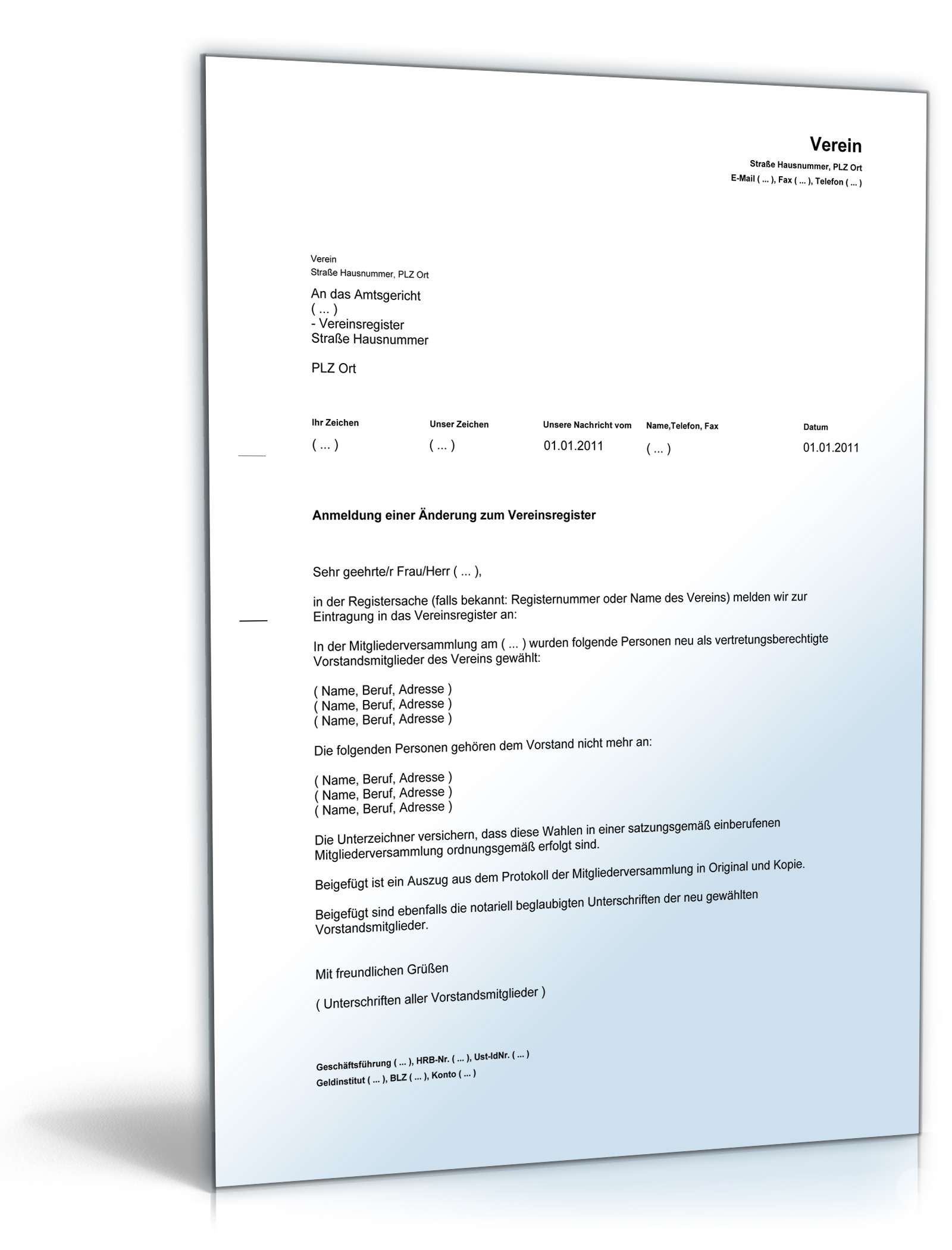 Anmeldung einer Änderung beim Vereinsregister PDF