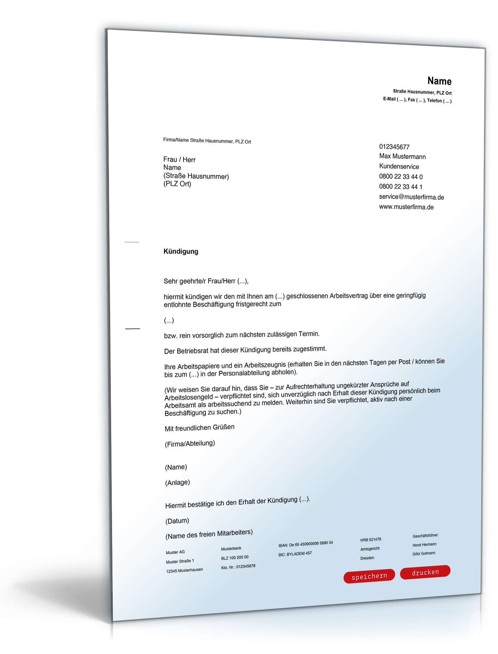 Fristgemäße Kündigung Minijob PDF