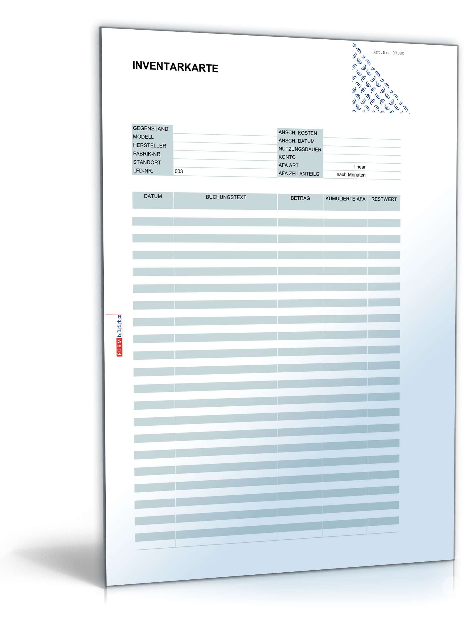 Inventarkarte Excel. Seite: 8