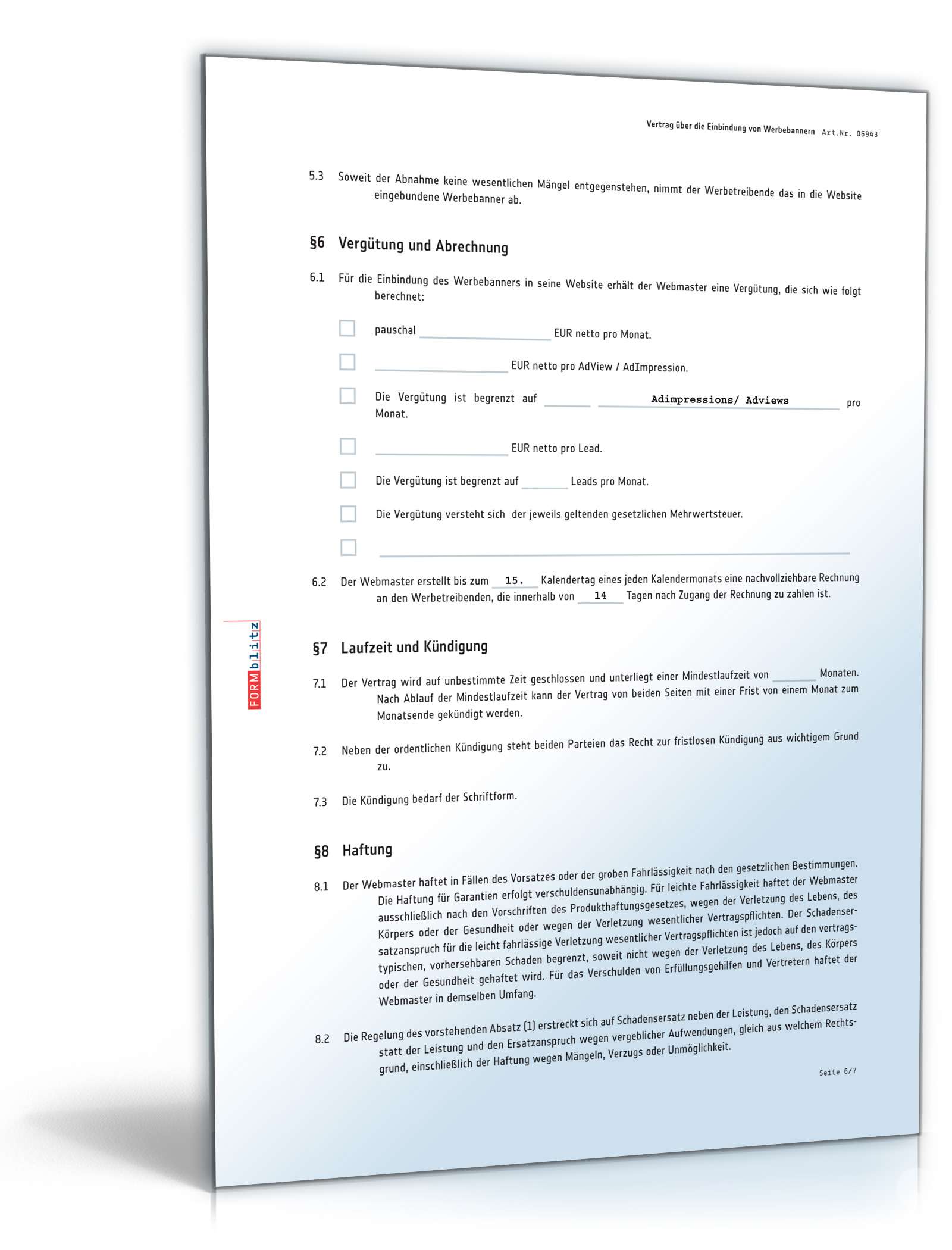 Vertrag Einbindung Werbebanner PDF. Seite: 6