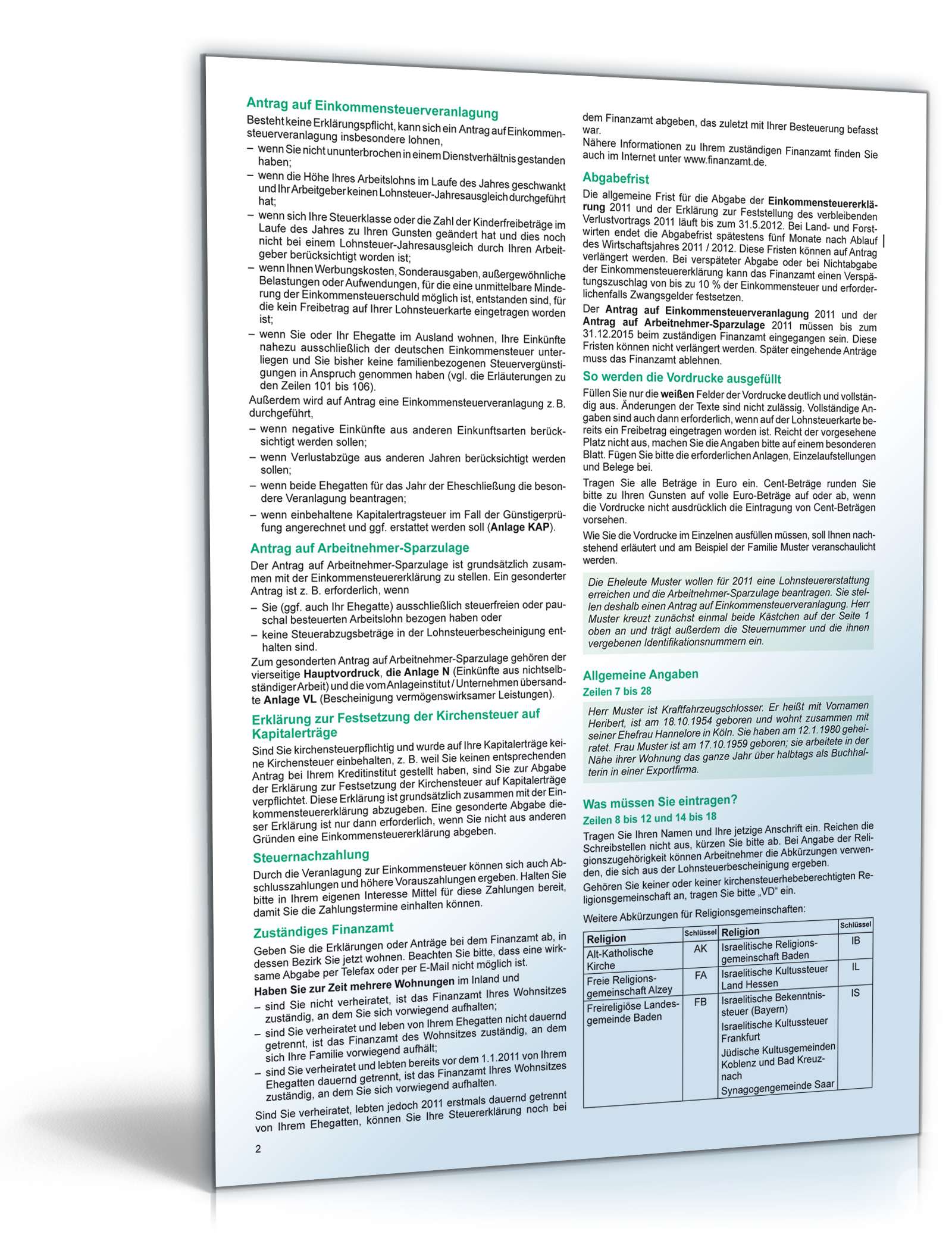 Anleitung zur Einkommensteuererklärung 2011 PDF. Seite: 2