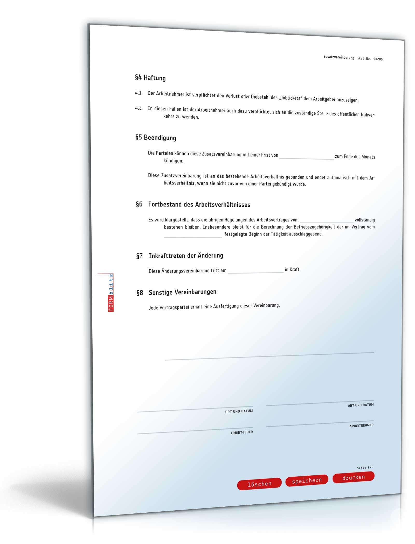 Zusatzvereinbarung zum Jobticket PDF. Seite: 2