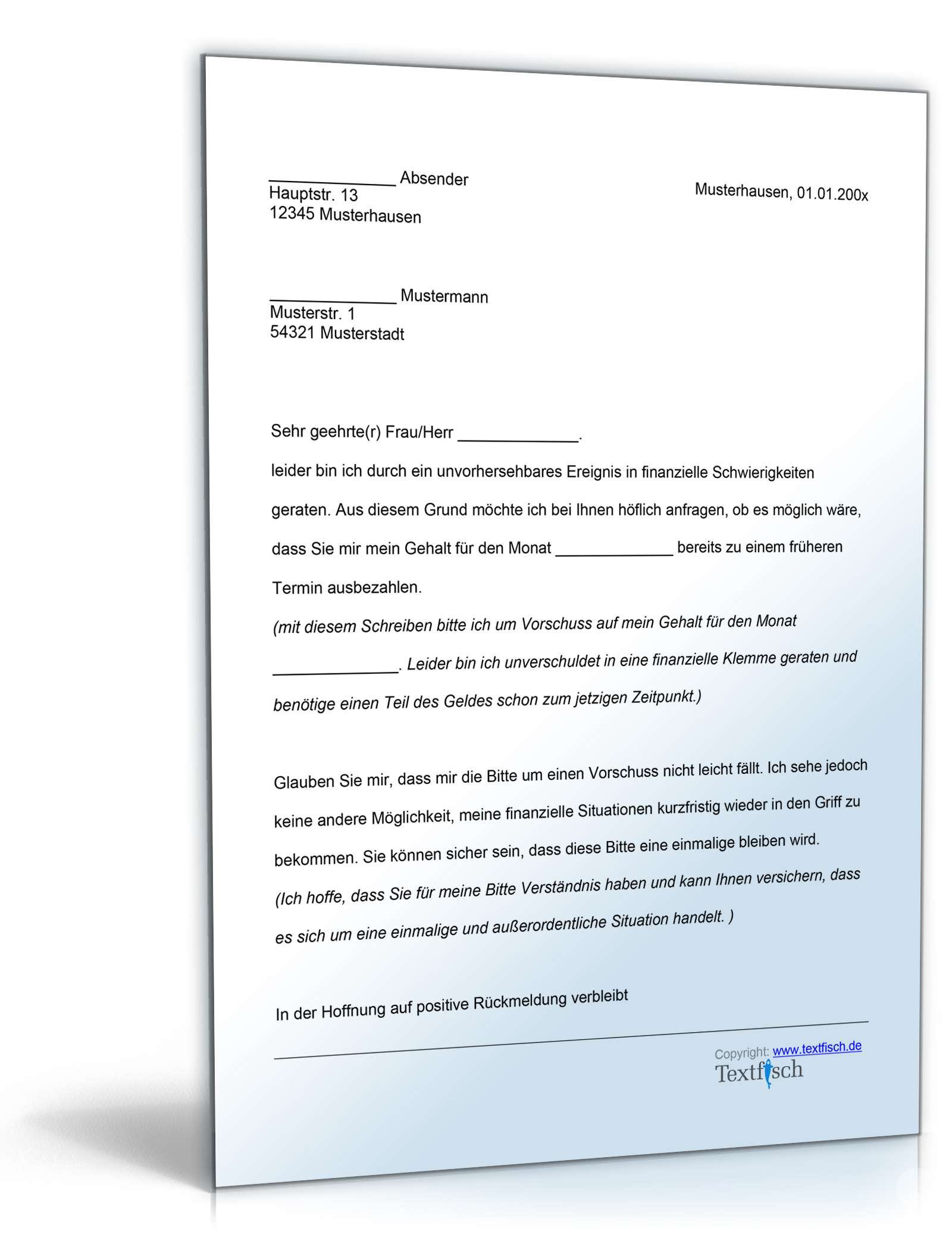 Bitte um Vorschuss Gehalt Word