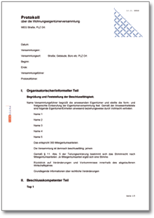 Protokoll Wohnungseigentümerversammlung Word
