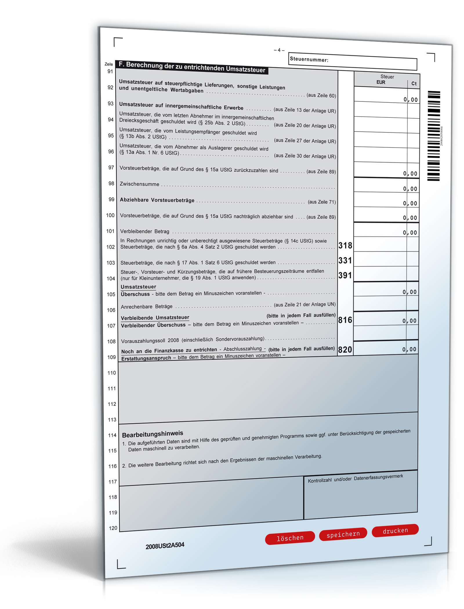Umsatzsteuererklärung 2008 PDF. Seite: 4