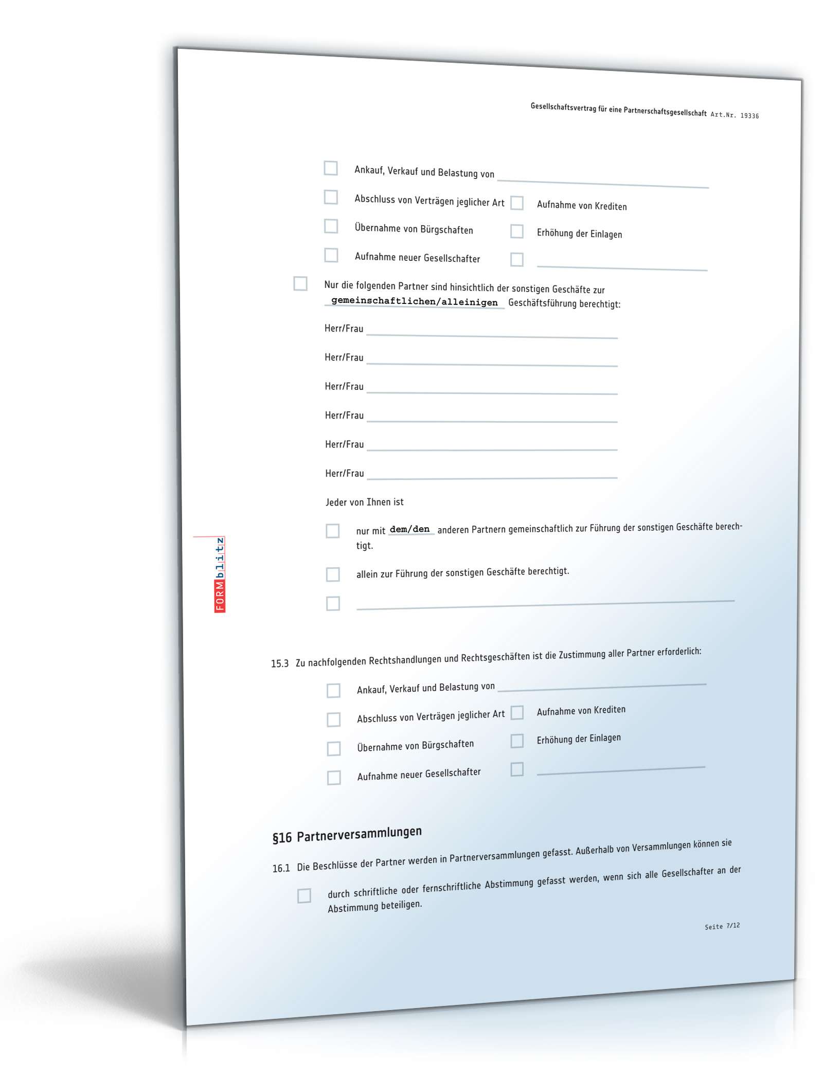Gesellschaftsvertrag Partnerschaftsgesellschaft PDF. Seite: 7
