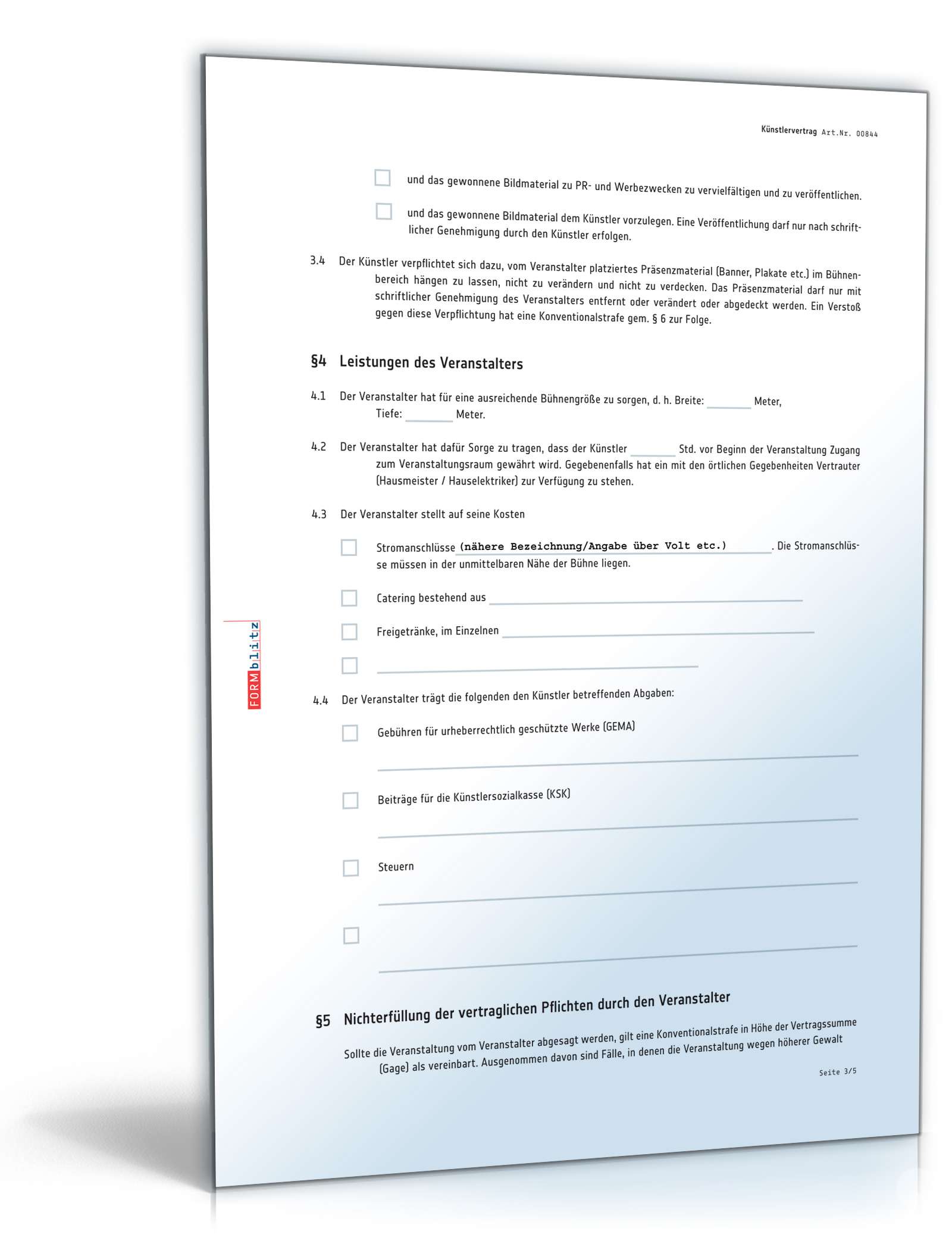 Künstlervertrag PDF. Seite: 3